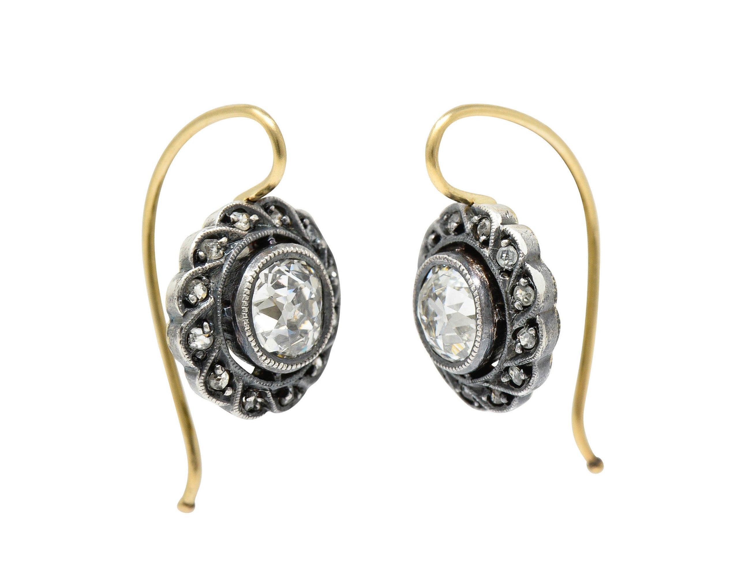 Victorian 1.60 CTW Diamond Silver-Topped 14 Karat Gold Cluster Drop EarringsEarrings - Wilson's Estate Jewelry