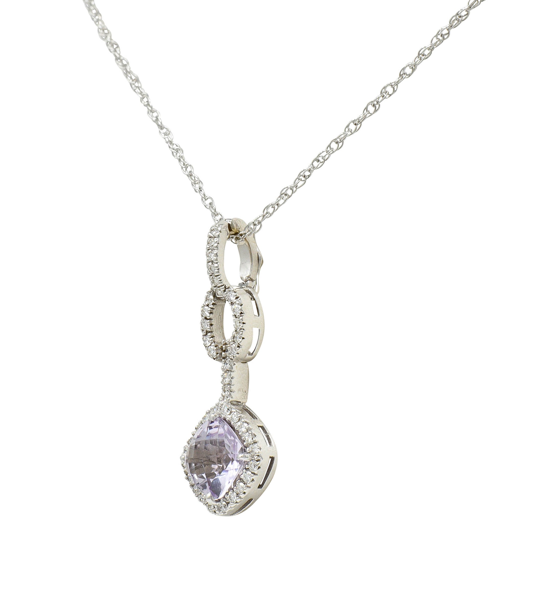 Checkerboard Cut Amethyst Diamond 18 Karat White Gold Enhancer Pendant NecklaceNecklace - Wilson's Estate Jewelry