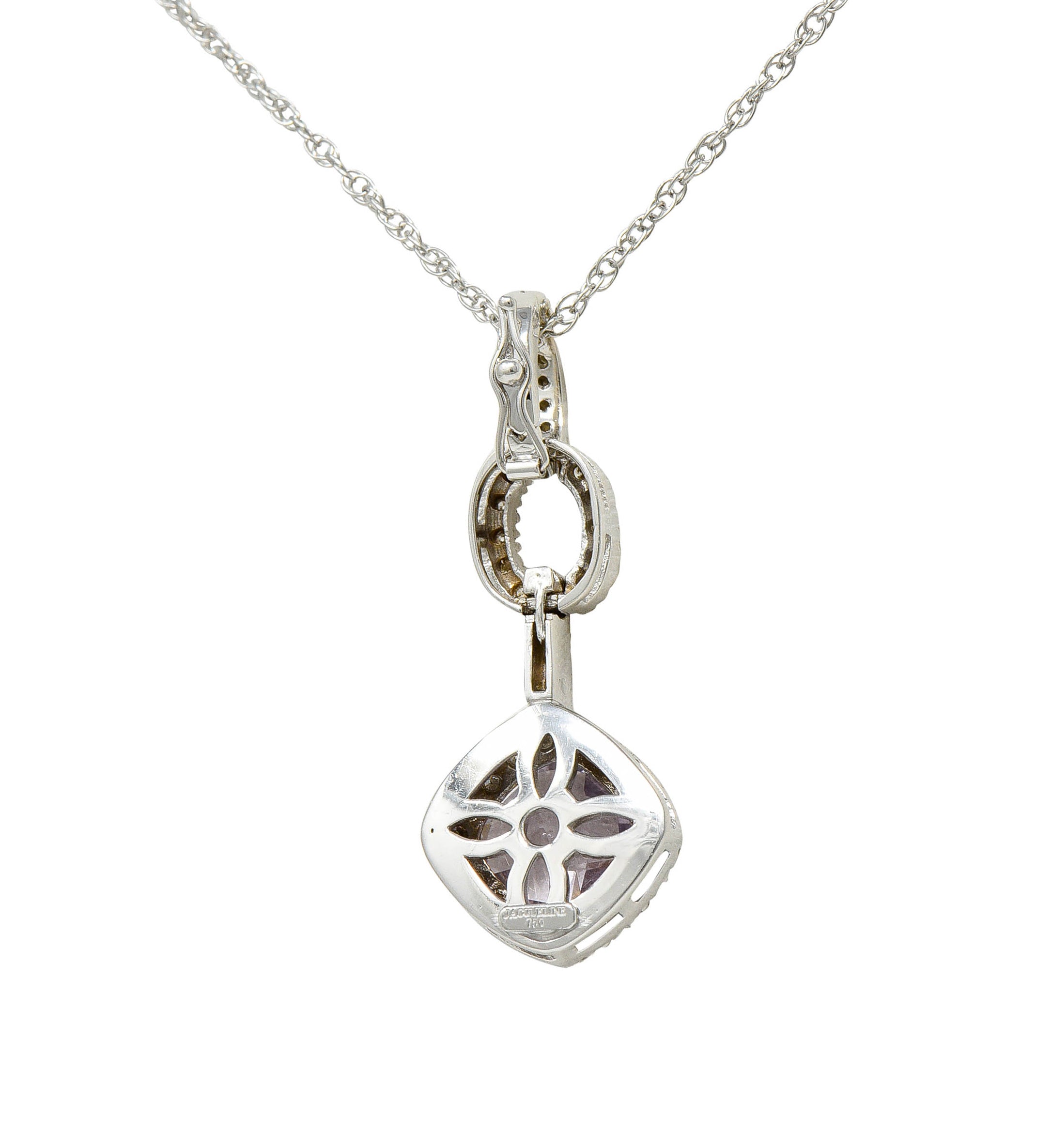 Checkerboard Cut Amethyst Diamond 18 Karat White Gold Enhancer Pendant NecklaceNecklace - Wilson's Estate Jewelry