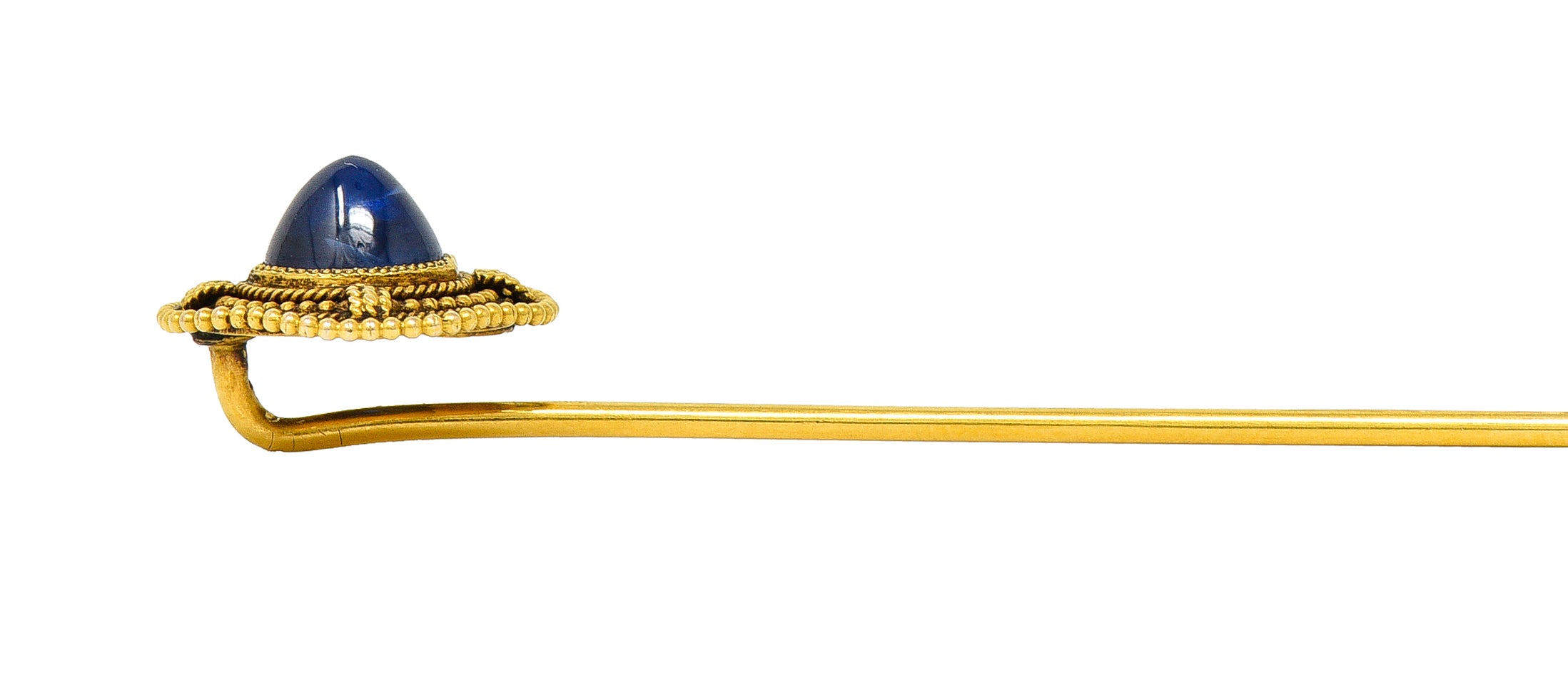 Victorian Marcus & Co. Sapphire Cabochon 14 Karat Yellow Gold Antique Stickpin Wilson's Estate Jewelry