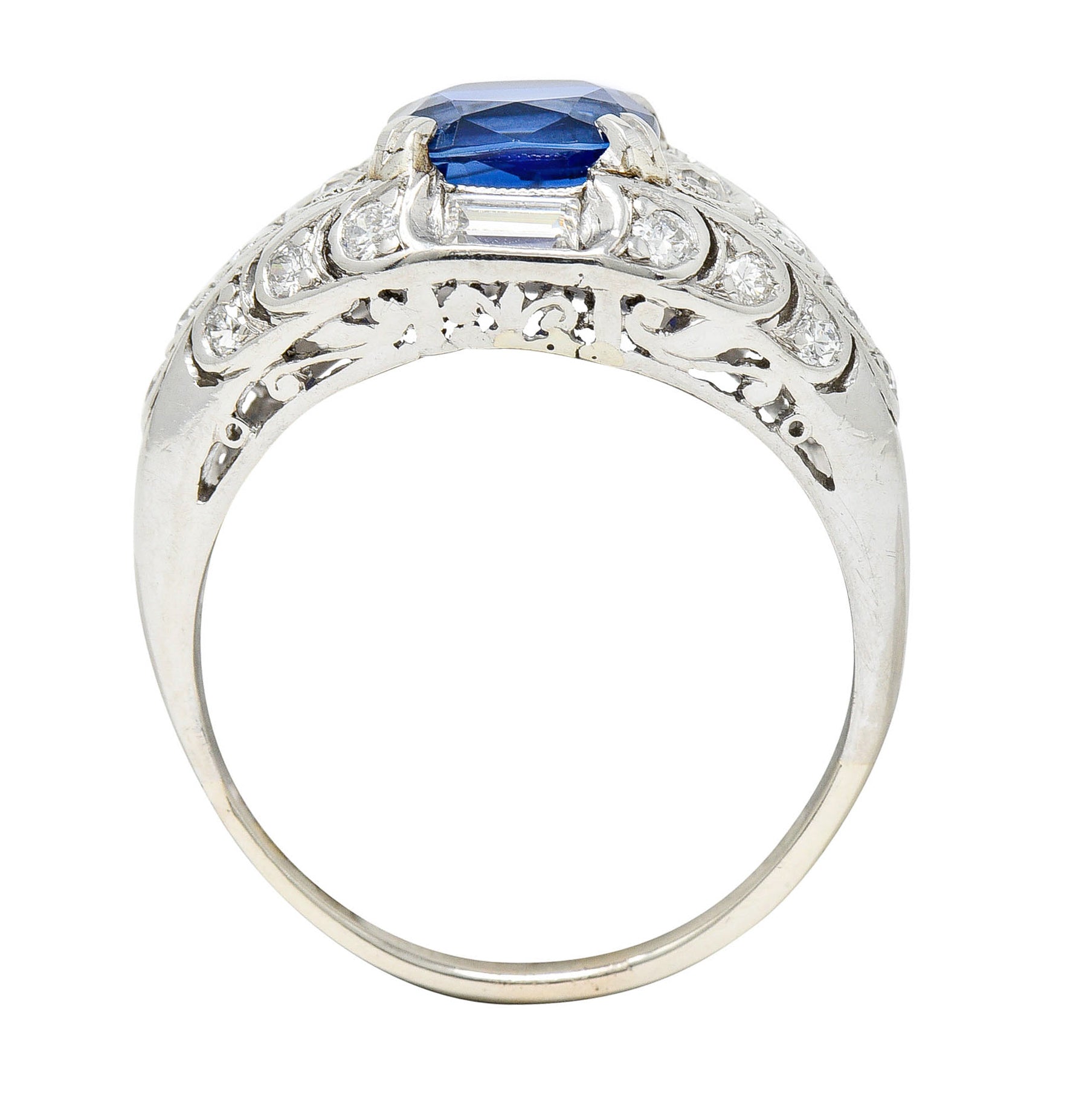 Art Deco 2.24 CTW No Heat Madagascar Sapphire Diamond Platinum Scalloped RingRing - Wilson's Estate Jewelry