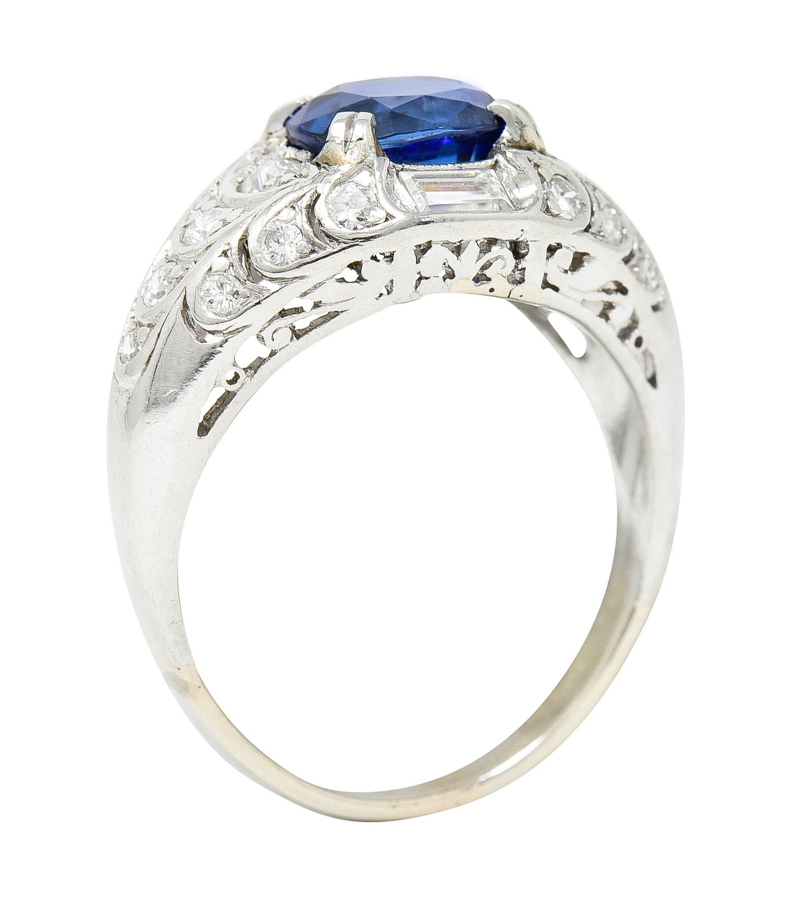 Art Deco 2.24 CTW No Heat Madagascar Sapphire Diamond Platinum Scalloped RingRing - Wilson's Estate Jewelry