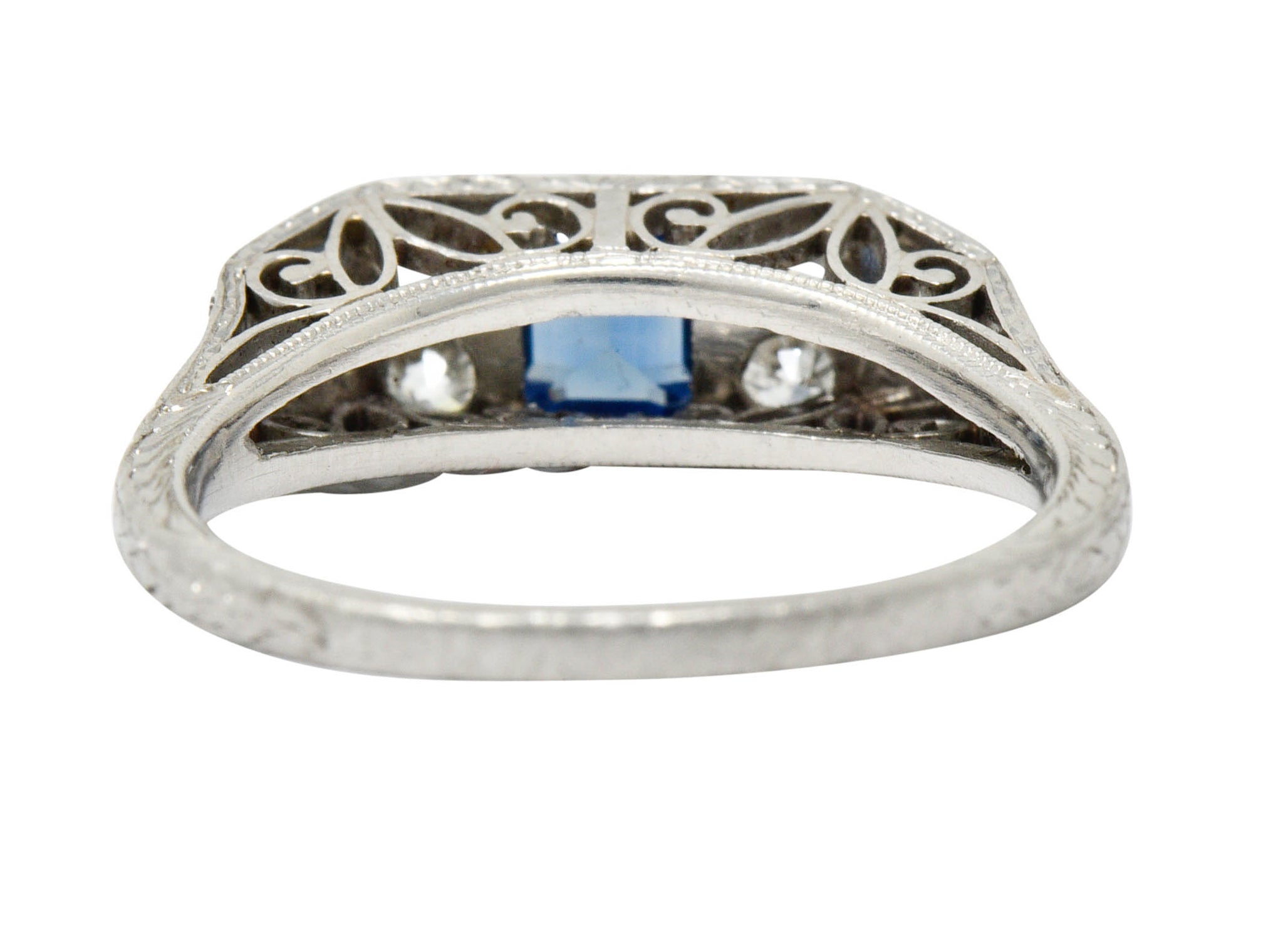 Art Deco Sapphire Diamond Platinum Filigree Band RingRing - Wilson's Estate Jewelry