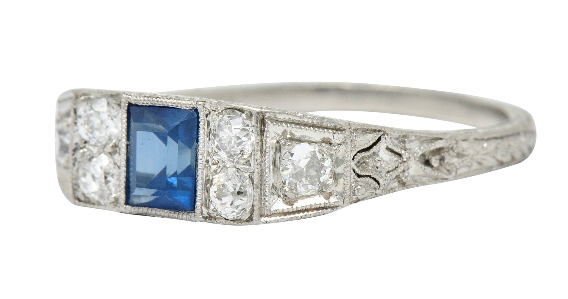 Art Deco Sapphire Diamond Platinum Filigree Band RingRing - Wilson's Estate Jewelry