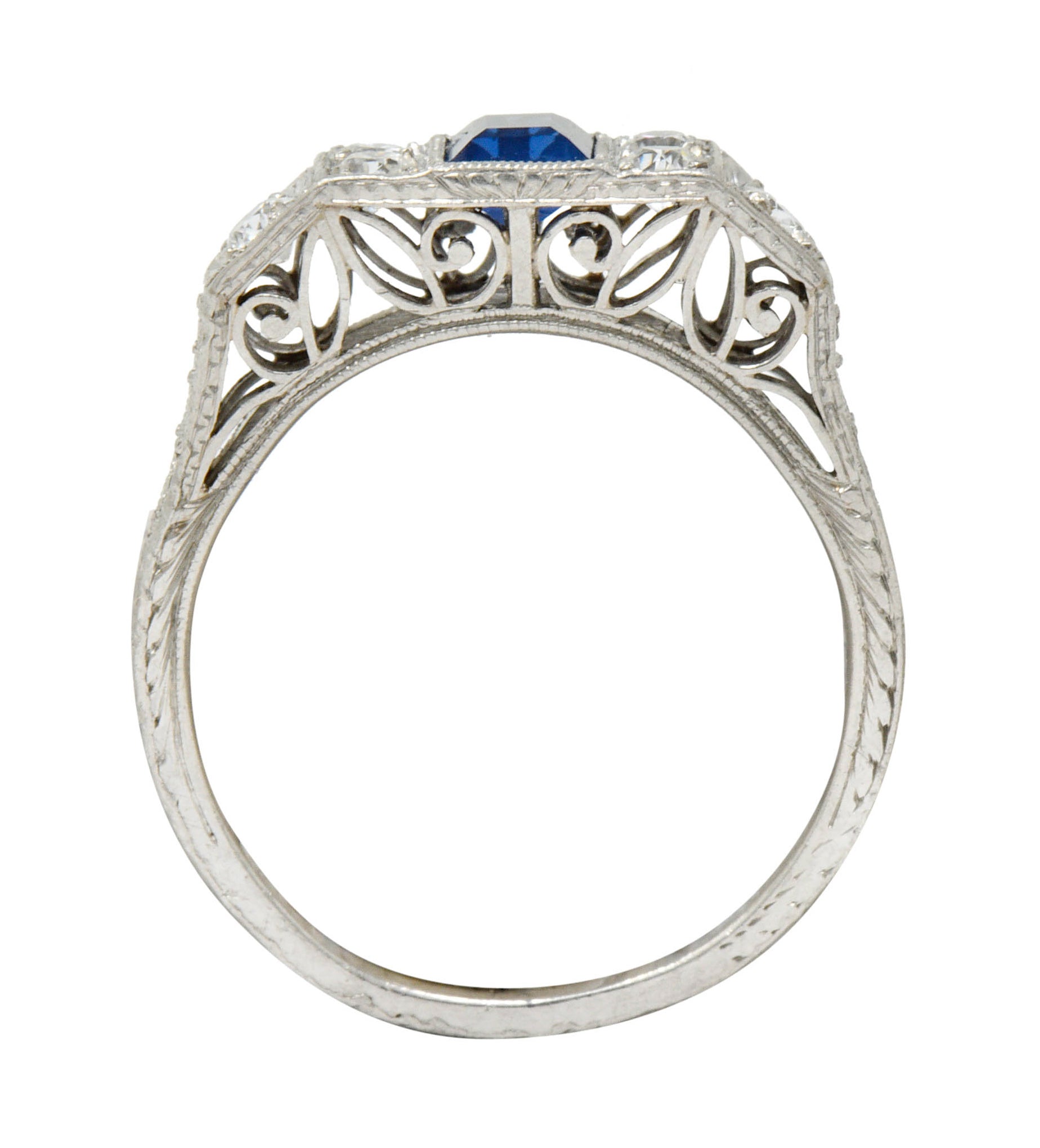 Art Deco Sapphire Diamond Platinum Filigree Band RingRing - Wilson's Estate Jewelry