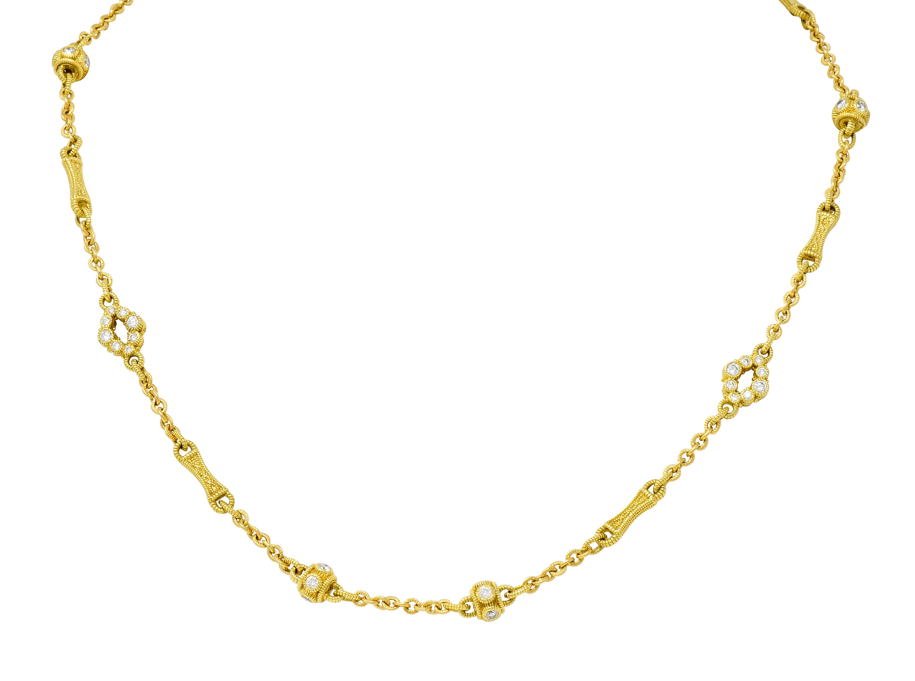 Judith Ripka Contemporary 1.40 CTW Diamond 18 Karat Gold Station Necklace - Wilson's Estate Jewelry