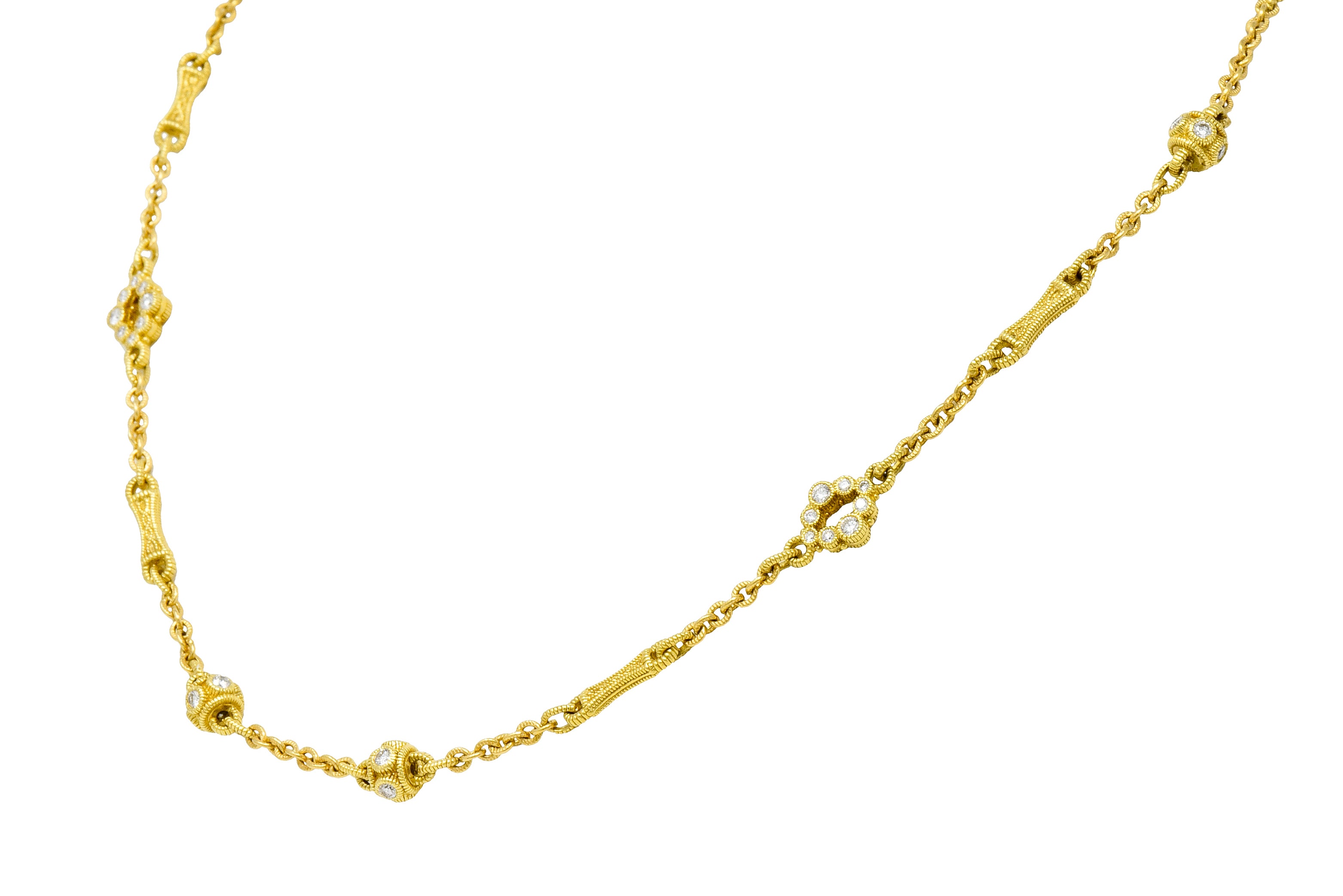 Judith Ripka Contemporary 1.40 CTW Diamond 18 Karat Gold Station Necklace - Wilson's Estate Jewelry