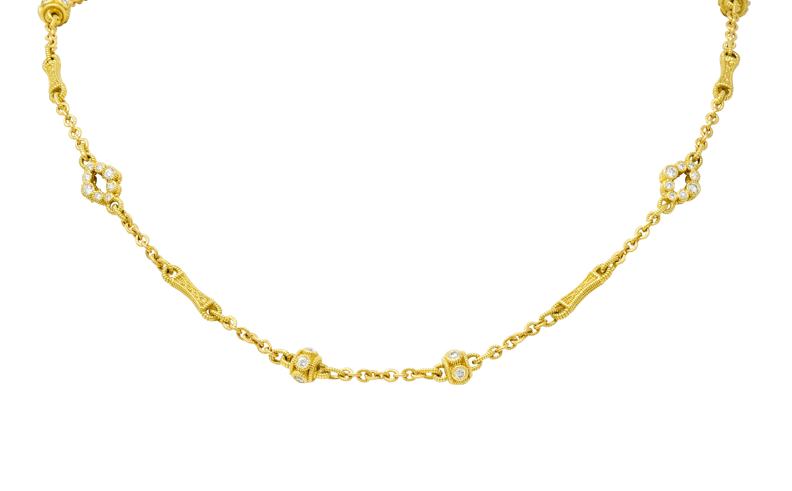 Judith Ripka Contemporary 1.40 CTW Diamond 18 Karat Gold Station Necklace - Wilson's Estate Jewelry