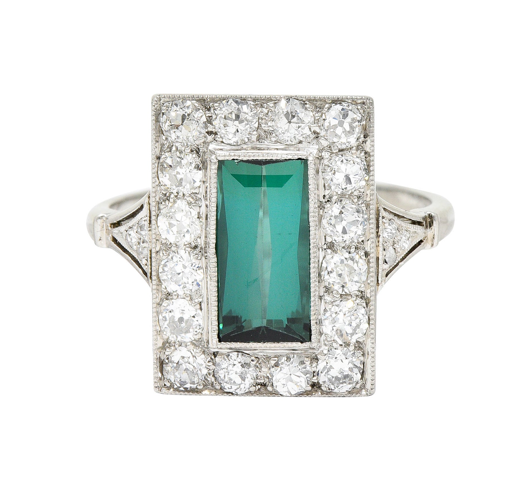 Art Deco Green Tourmaline 1.00 CTW Diamond Platinum Halo Cocktail RingRing - Wilson's Estate Jewelry