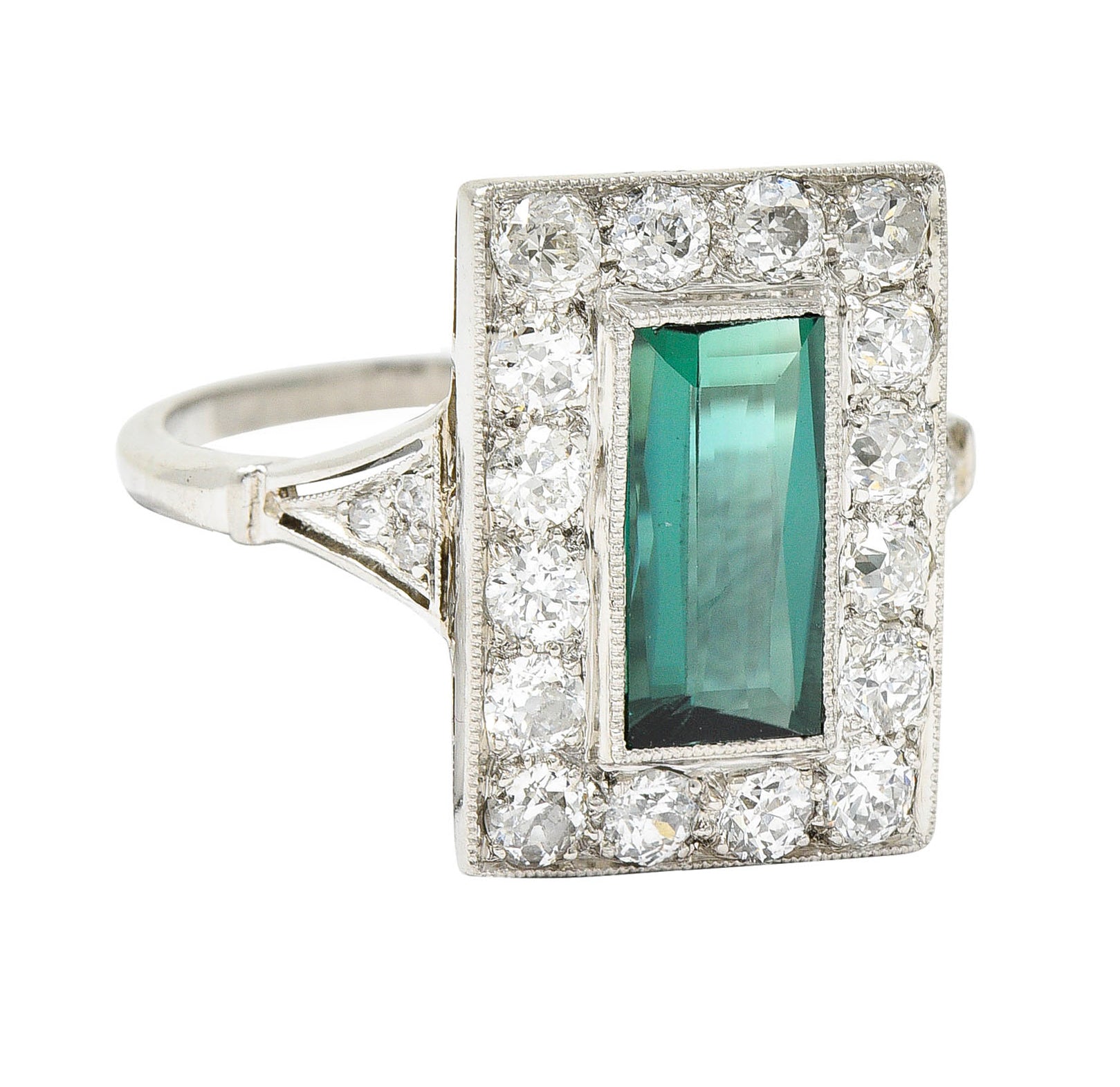 Art Deco Green Tourmaline 1.00 CTW Diamond Platinum Halo Cocktail RingRing - Wilson's Estate Jewelry