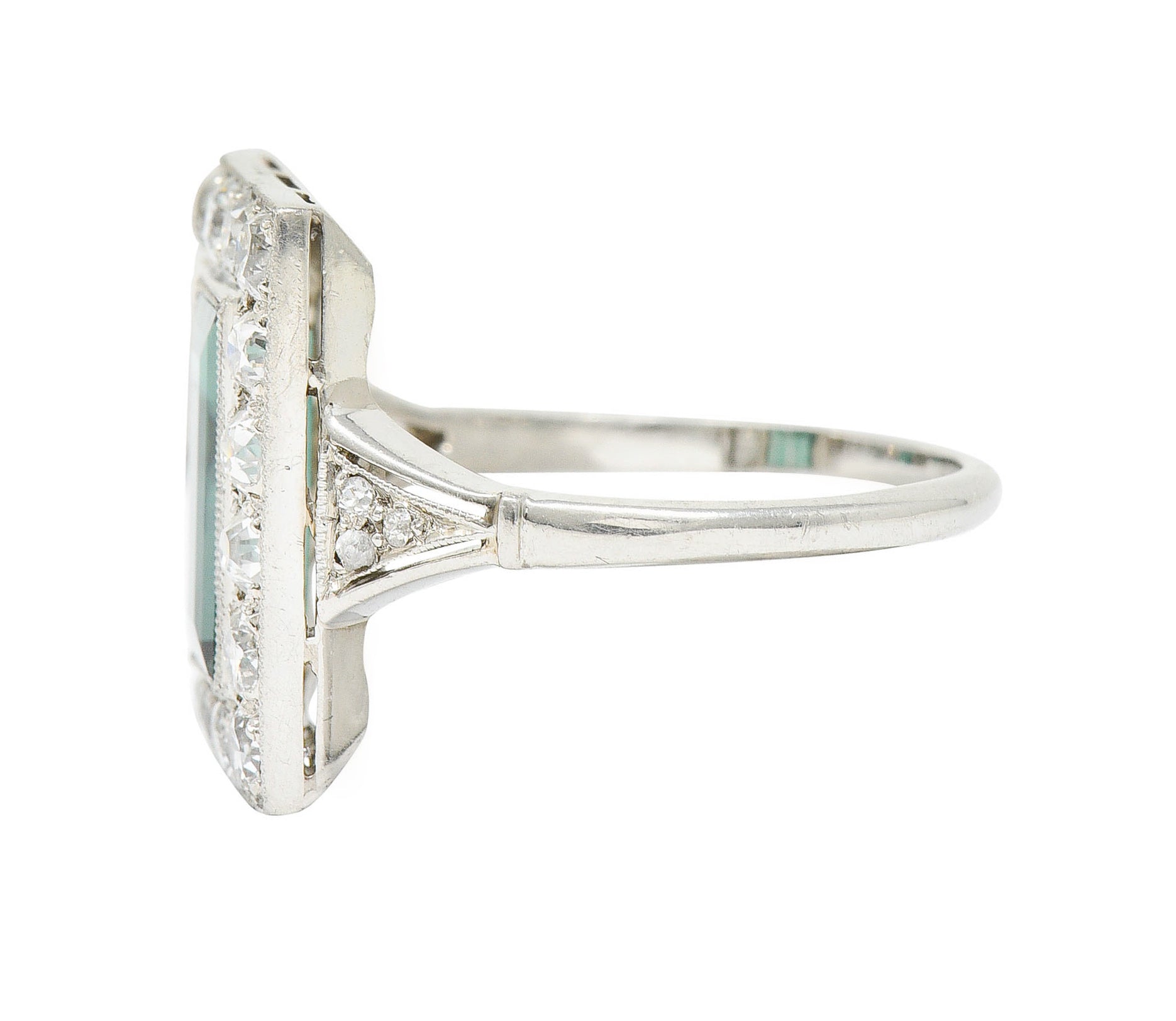 Art Deco Green Tourmaline 1.00 CTW Diamond Platinum Halo Cocktail RingRing - Wilson's Estate Jewelry