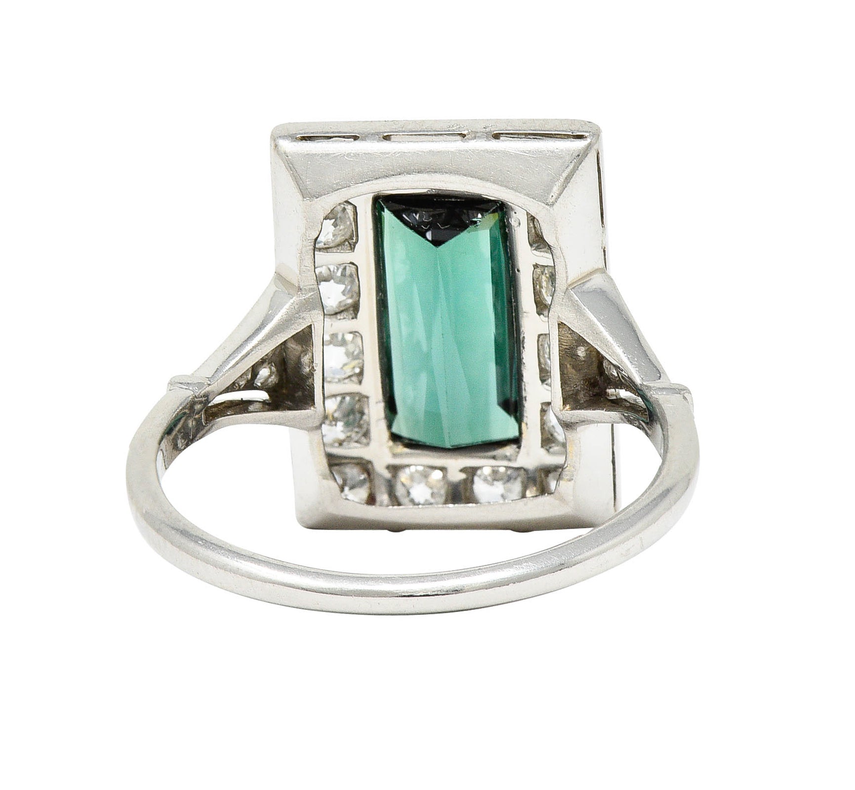 Art Deco Green Tourmaline 1.00 CTW Diamond Platinum Halo Cocktail RingRing - Wilson's Estate Jewelry