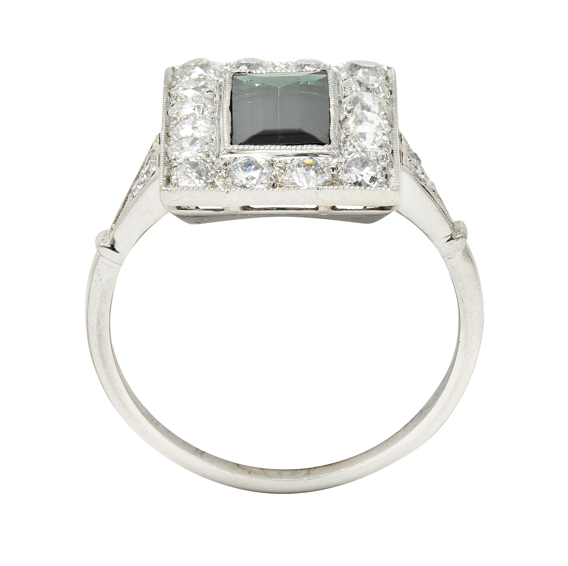 Art Deco Green Tourmaline 1.00 CTW Diamond Platinum Halo Cocktail RingRing - Wilson's Estate Jewelry