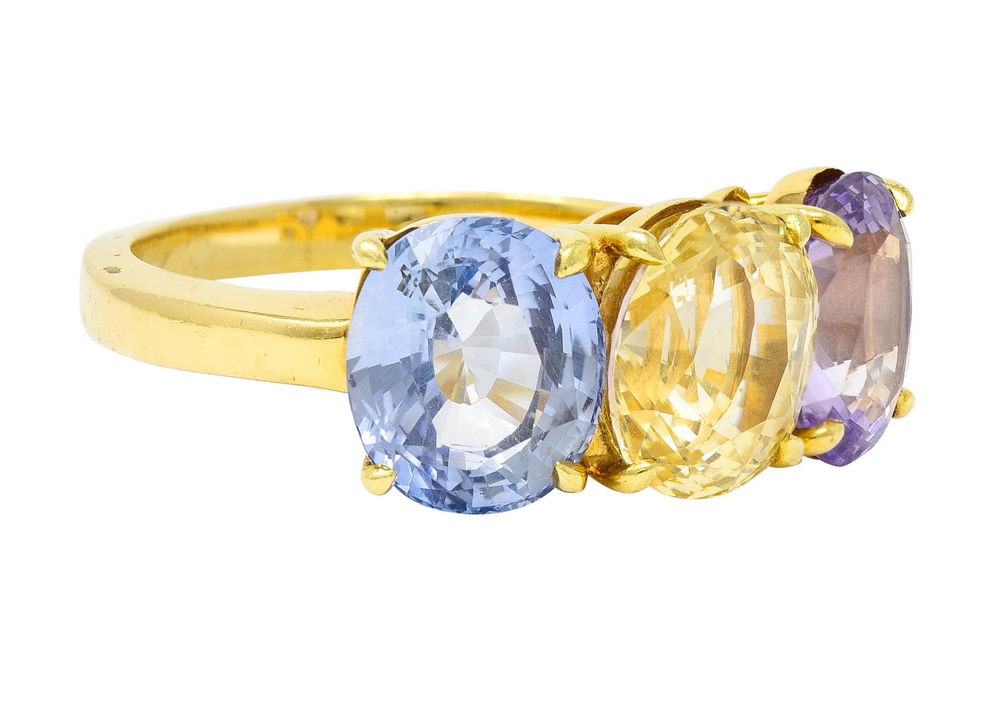 Tiffany & Co. 8.79 CTW Pastel Colored Sapphire 18 Karat Gold Three Stone RingRing - Wilson's Estate Jewelry