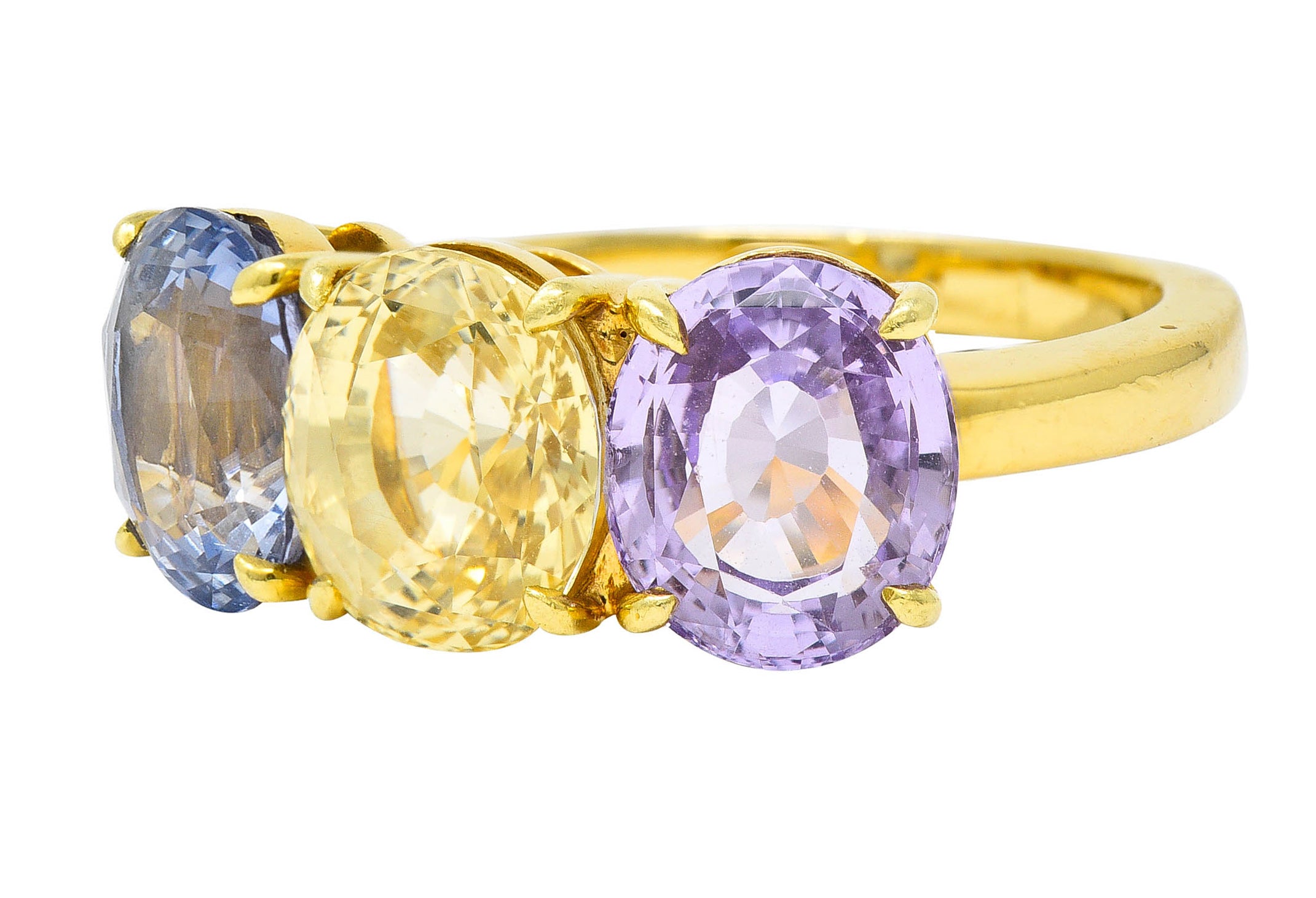 Tiffany & Co. 8.79 CTW Pastel Colored Sapphire 18 Karat Gold Three Stone RingRing - Wilson's Estate Jewelry