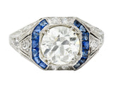 Art Deco 2.75 CTW Diamond Sapphire Platinum Octagonal Ring GIA Circa 1930Ring - Wilson's Estate Jewelry