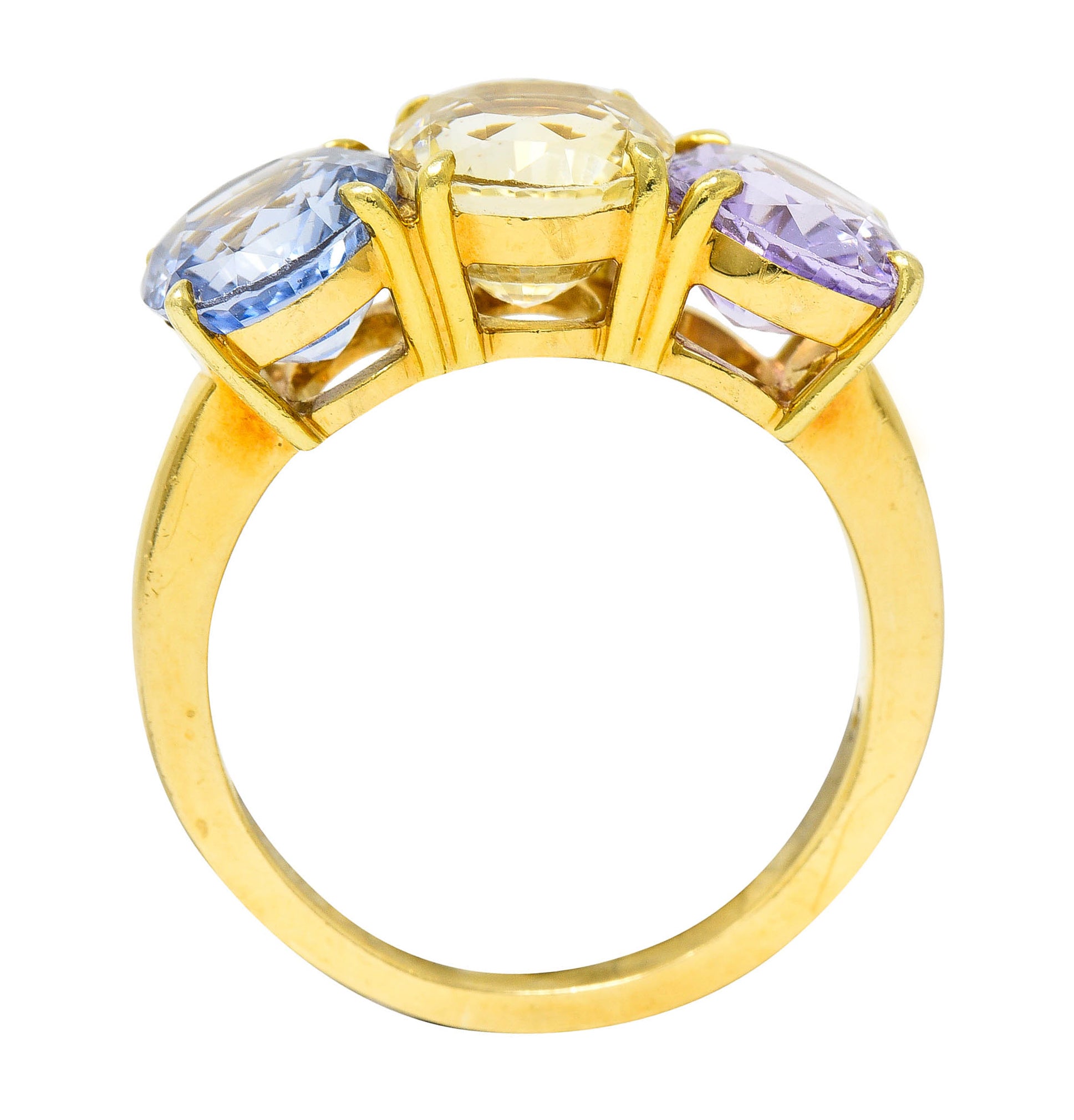 Tiffany & Co. 8.79 CTW Pastel Colored Sapphire 18 Karat Gold Three Stone RingRing - Wilson's Estate Jewelry