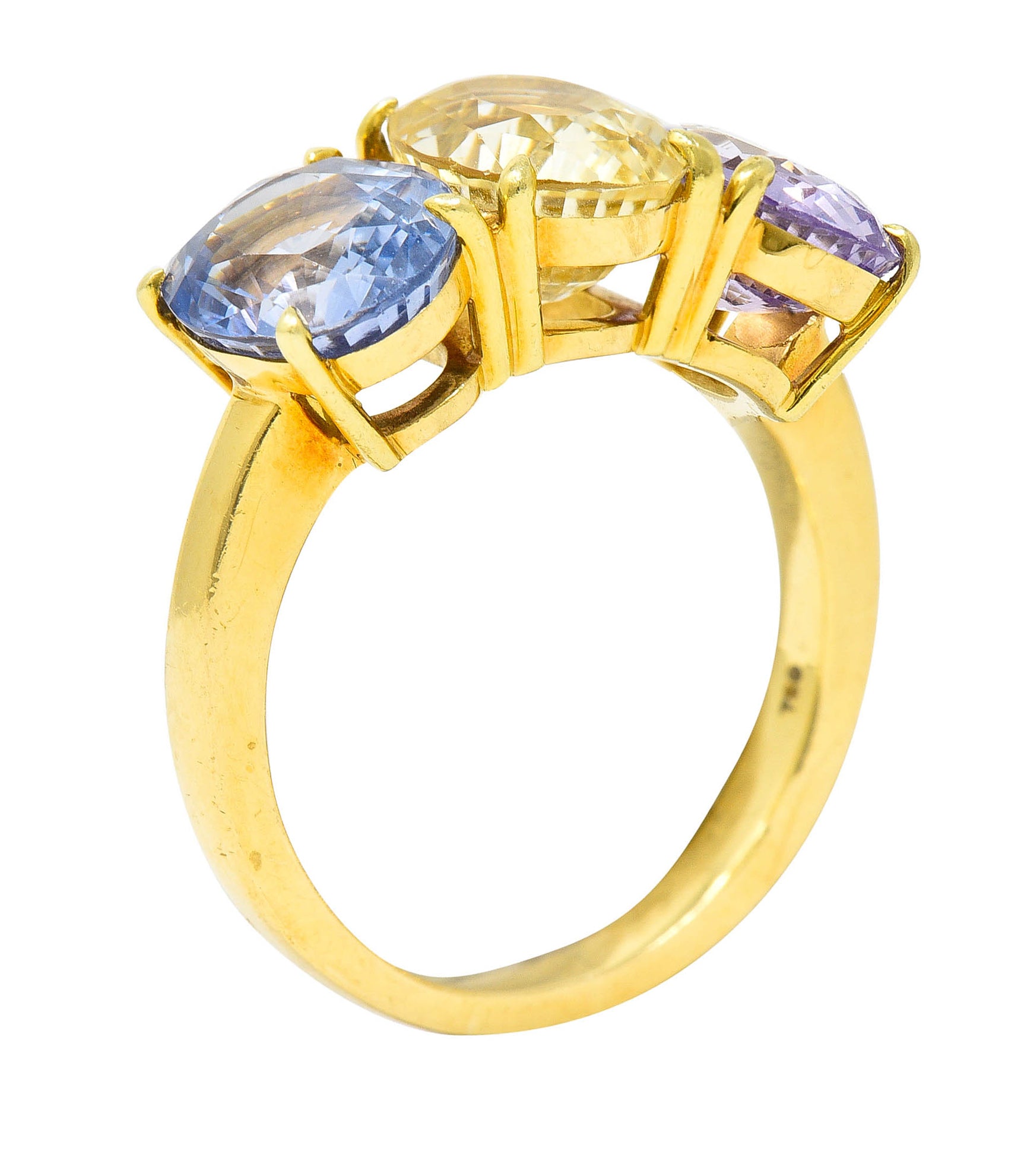 Tiffany & Co. 8.79 CTW Pastel Colored Sapphire 18 Karat Gold Three Stone RingRing - Wilson's Estate Jewelry