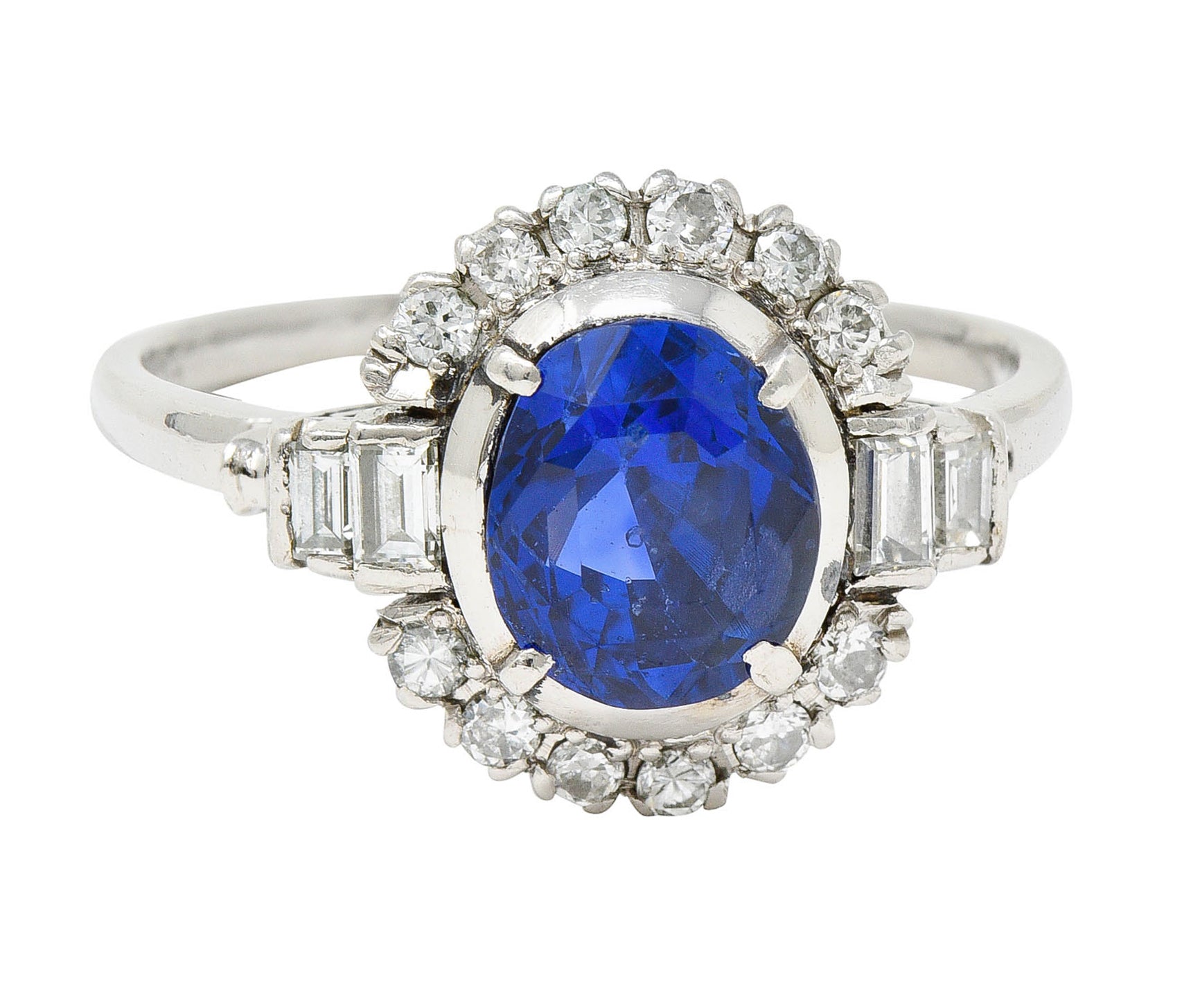 Late Art Deco 2.42 CTW No Heat Burma Sapphire Diamond Platinum Cluster Ring GIARing - Wilson's Estate Jewelry