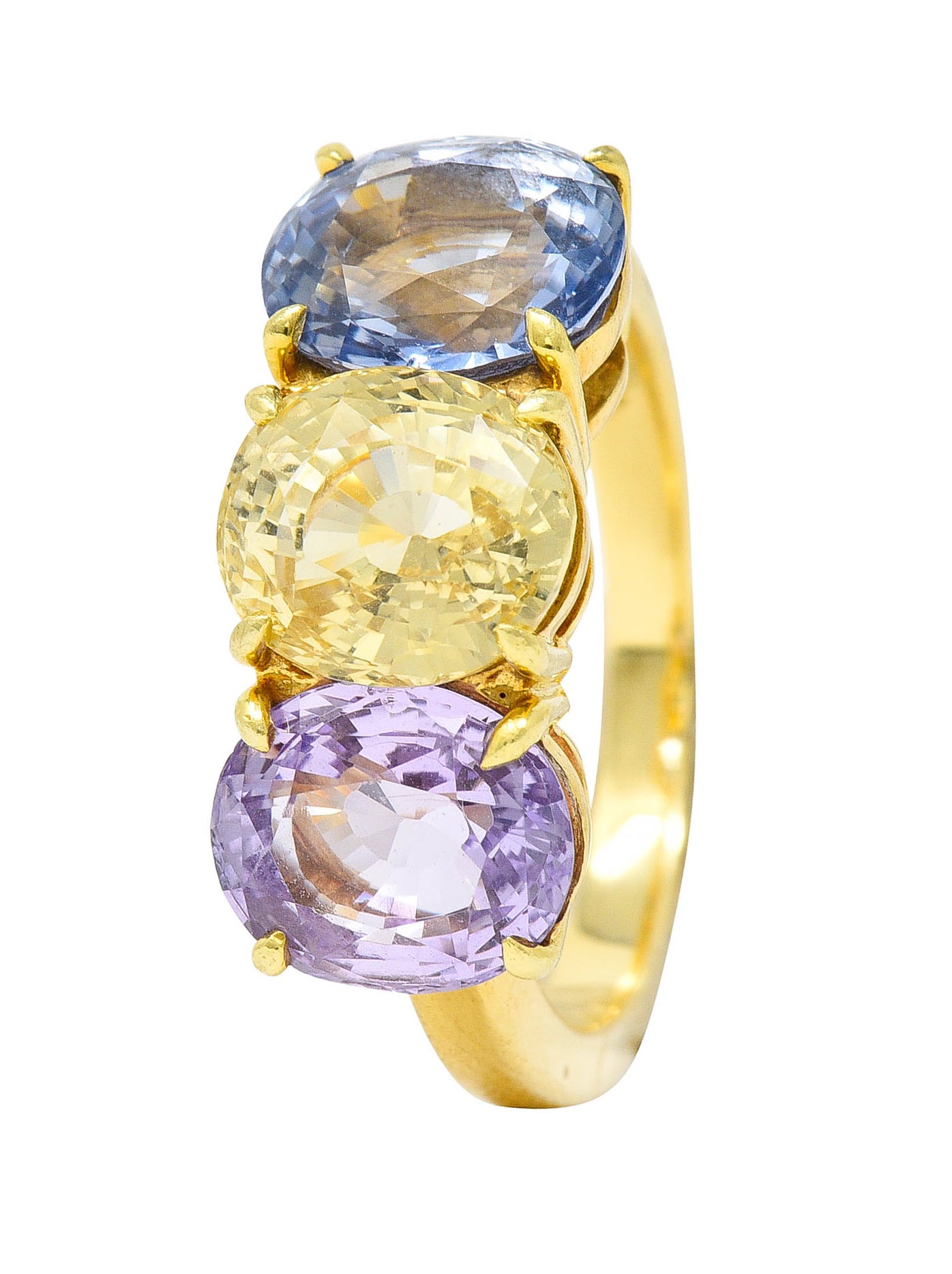 Tiffany & Co. 8.79 CTW Pastel Colored Sapphire 18 Karat Gold Three Stone RingRing - Wilson's Estate Jewelry