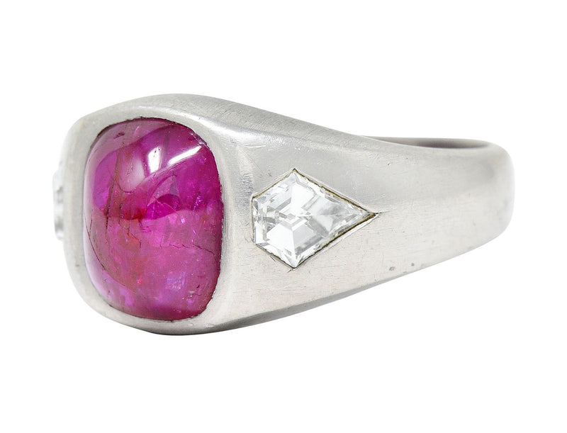 Mid-Century 5.75 CTW No Heat Burmese Ruby Diamond Platinum Unisex Band Ring GIARing - Wilson's Estate Jewelry