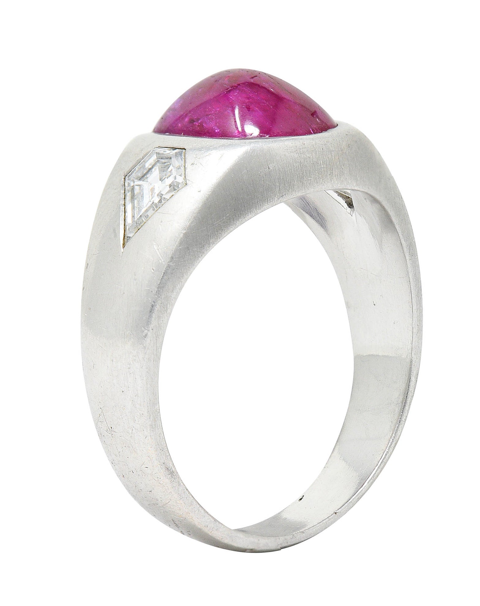 Mid-Century 5.75 CTW No Heat Burmese Ruby Diamond Platinum Unisex Band Ring GIARing - Wilson's Estate Jewelry