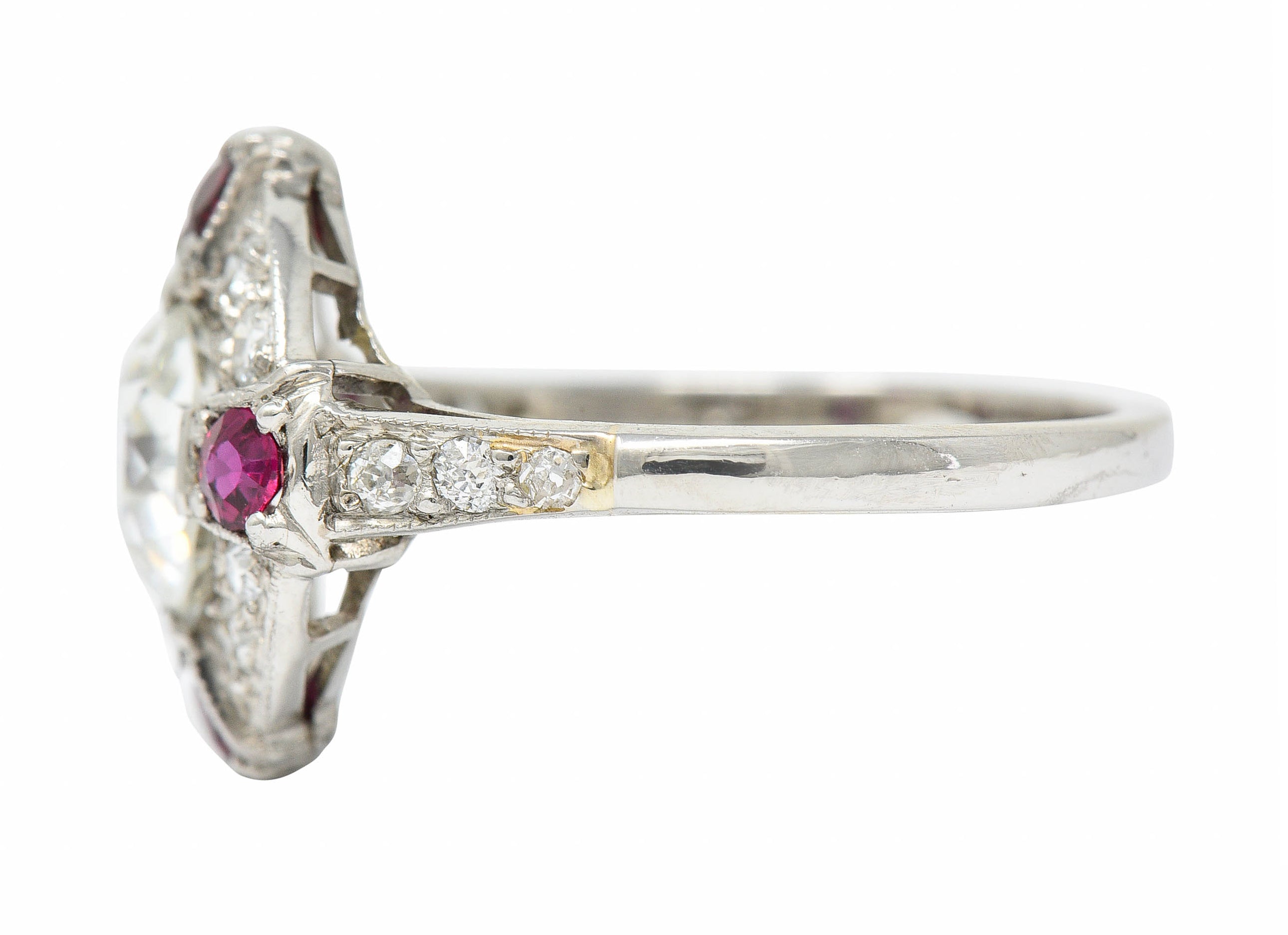 1930's Art Deco 2.32 CTW Diamond Ruby Platinum Halo Ring GIARing - Wilson's Estate Jewelry