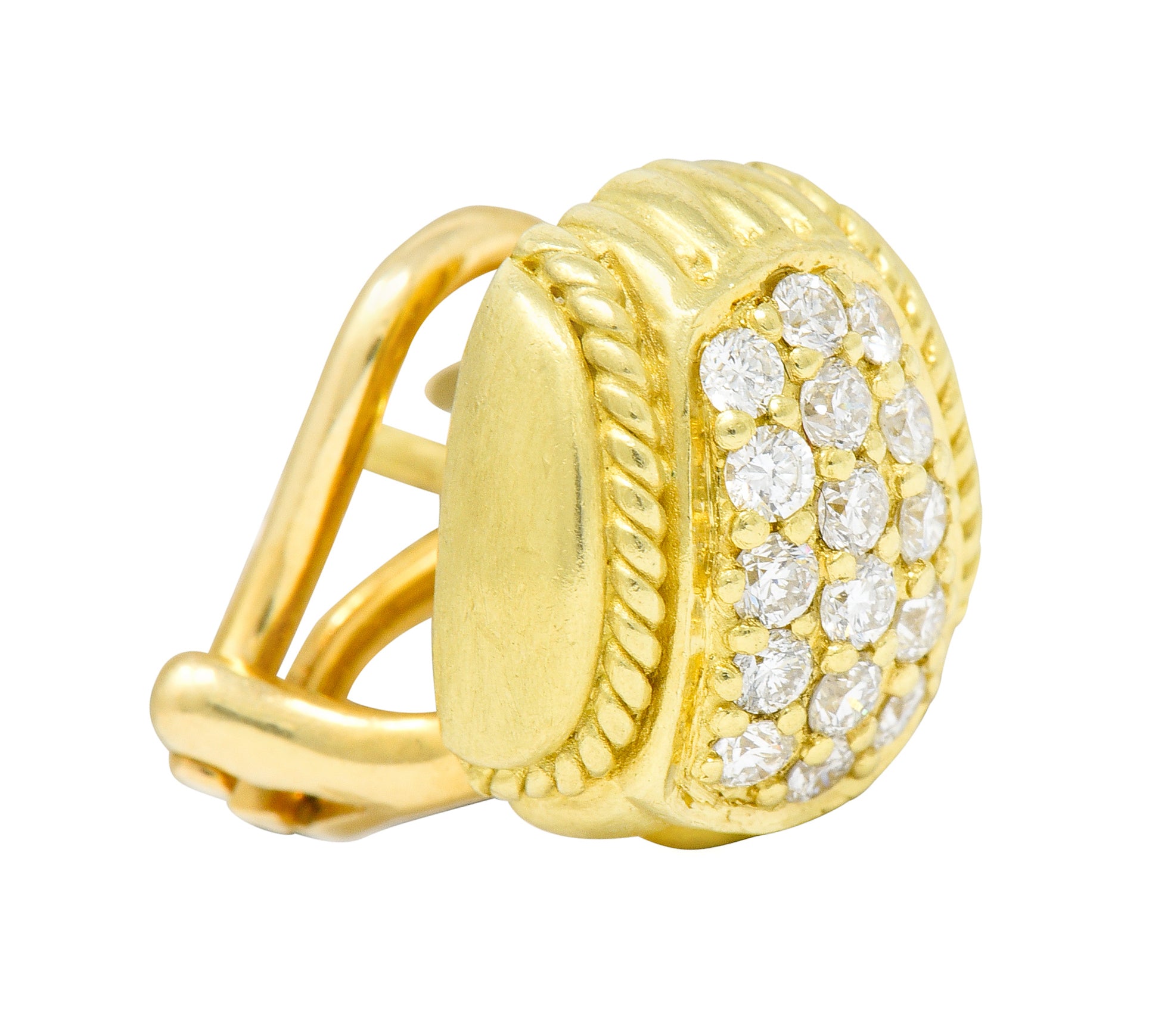 Judith Ripka Contemporary 0.80 CTW Diamond 18 Karat Gold Pave Huggie Earrings - Wilson's Estate Jewelry