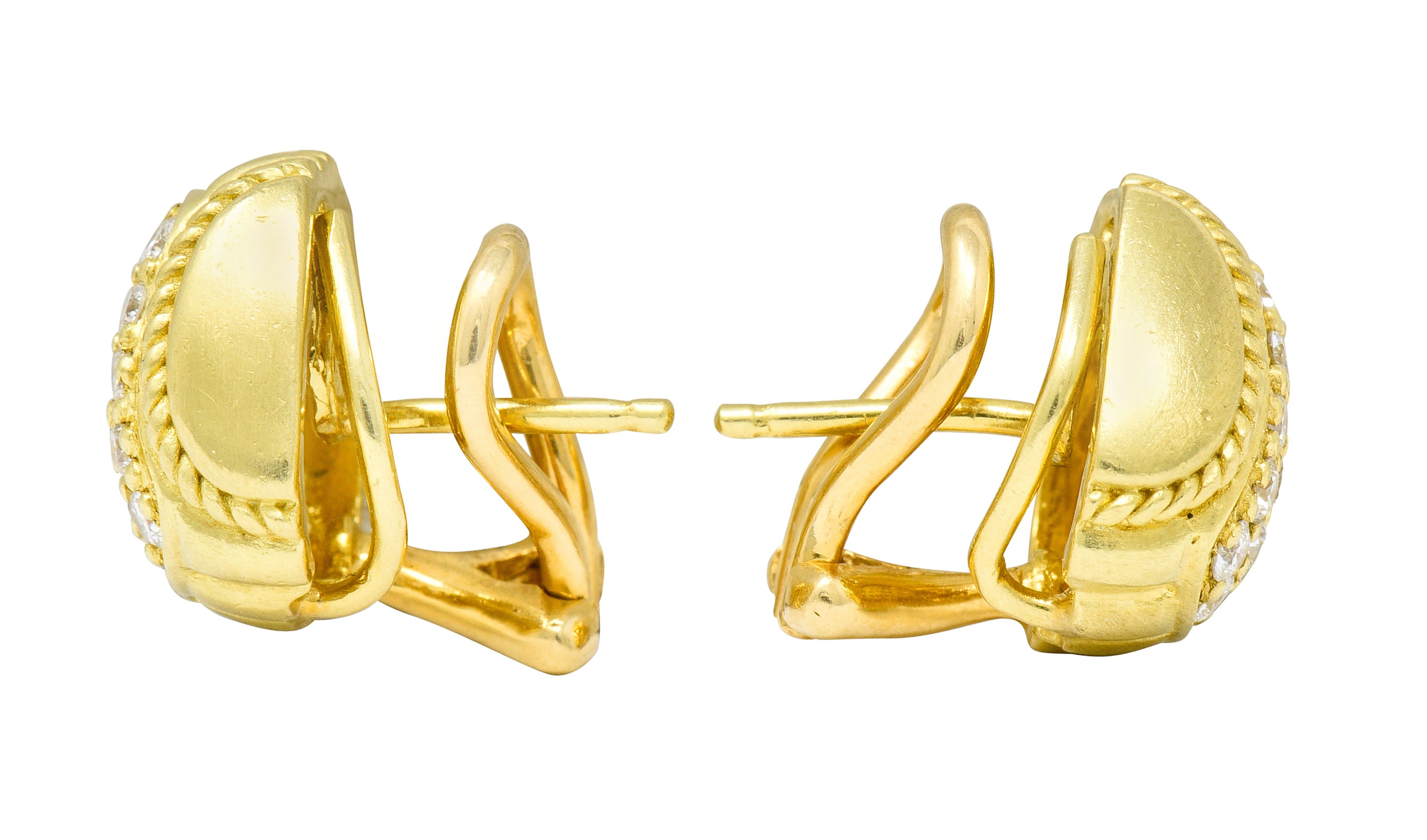 Judith Ripka Contemporary 0.80 CTW Diamond 18 Karat Gold Pave Huggie Earrings - Wilson's Estate Jewelry