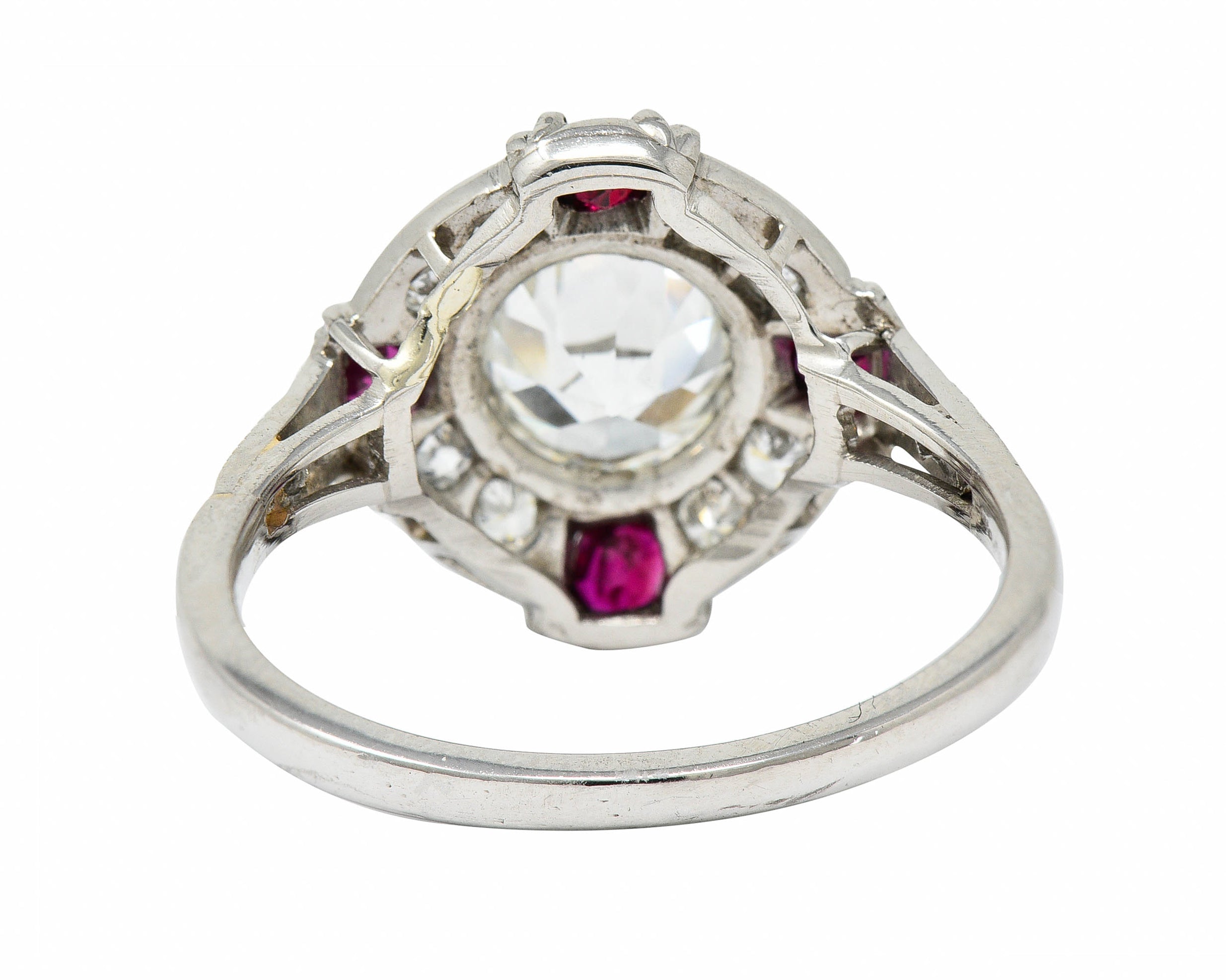 1930's Art Deco 2.32 CTW Diamond Ruby Platinum Halo Ring GIARing - Wilson's Estate Jewelry