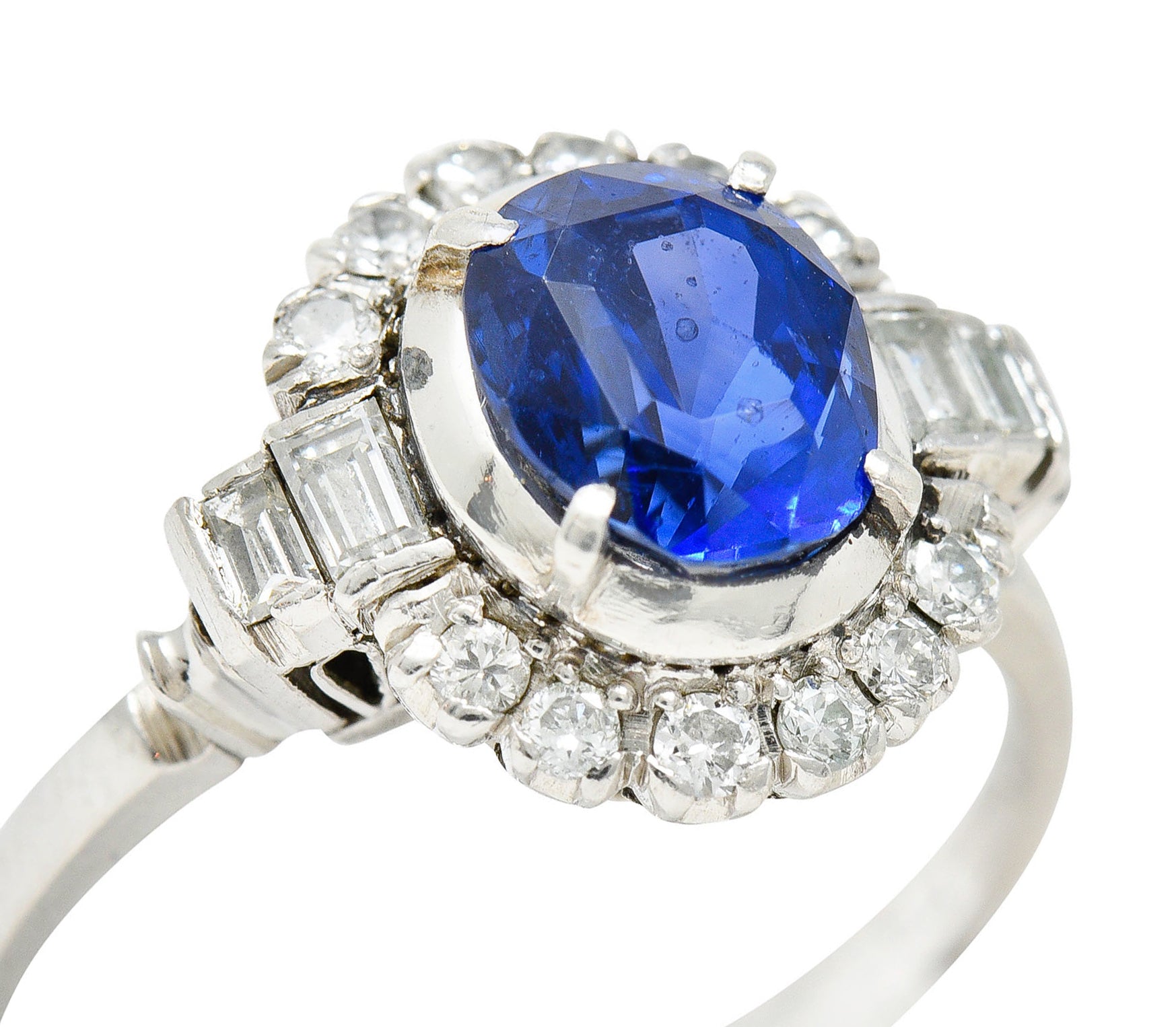 Late Art Deco 2.42 CTW No Heat Burma Sapphire Diamond Platinum Cluster Ring GIARing - Wilson's Estate Jewelry