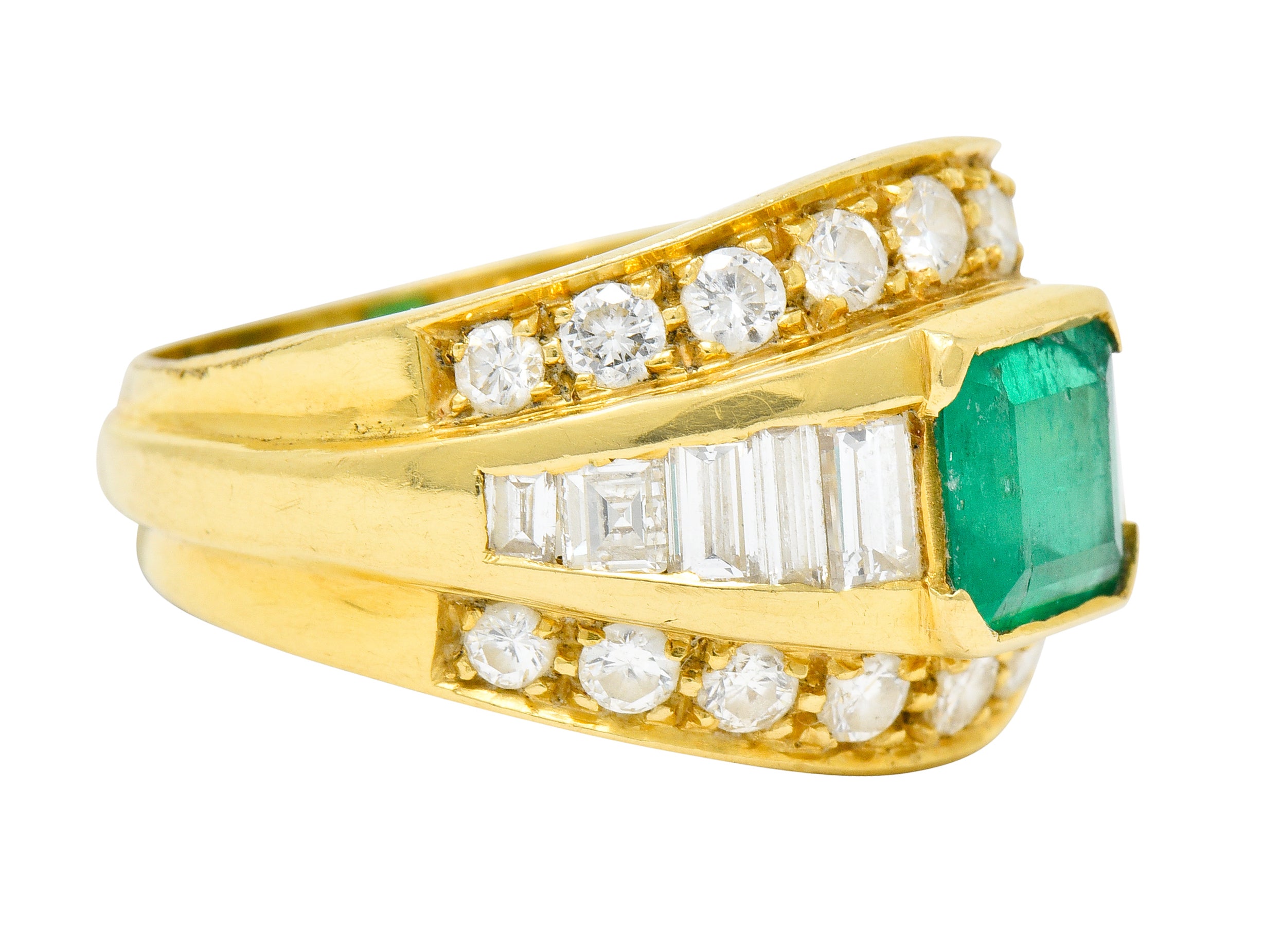 Vintage 2.60 CTW Emerald Diamond 18 Karat Gold Band Ring - Wilson's Estate Jewelry