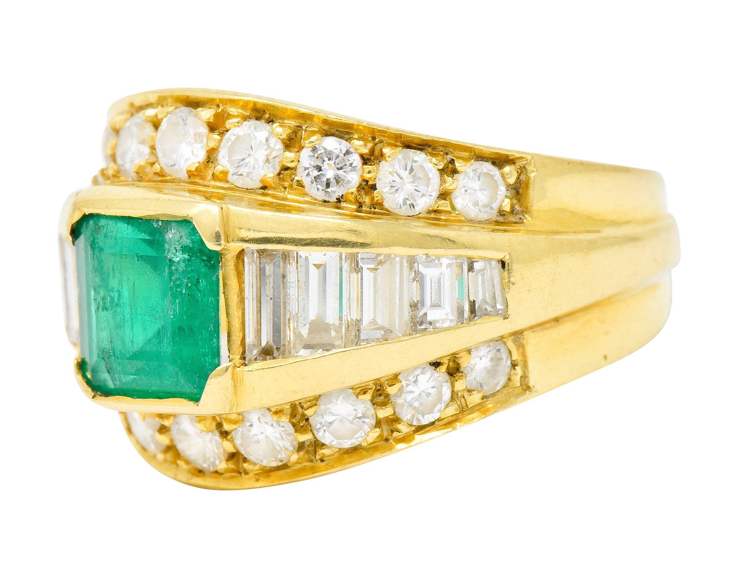 Vintage 2.60 CTW Emerald Diamond 18 Karat Gold Band Ring - Wilson's Estate Jewelry