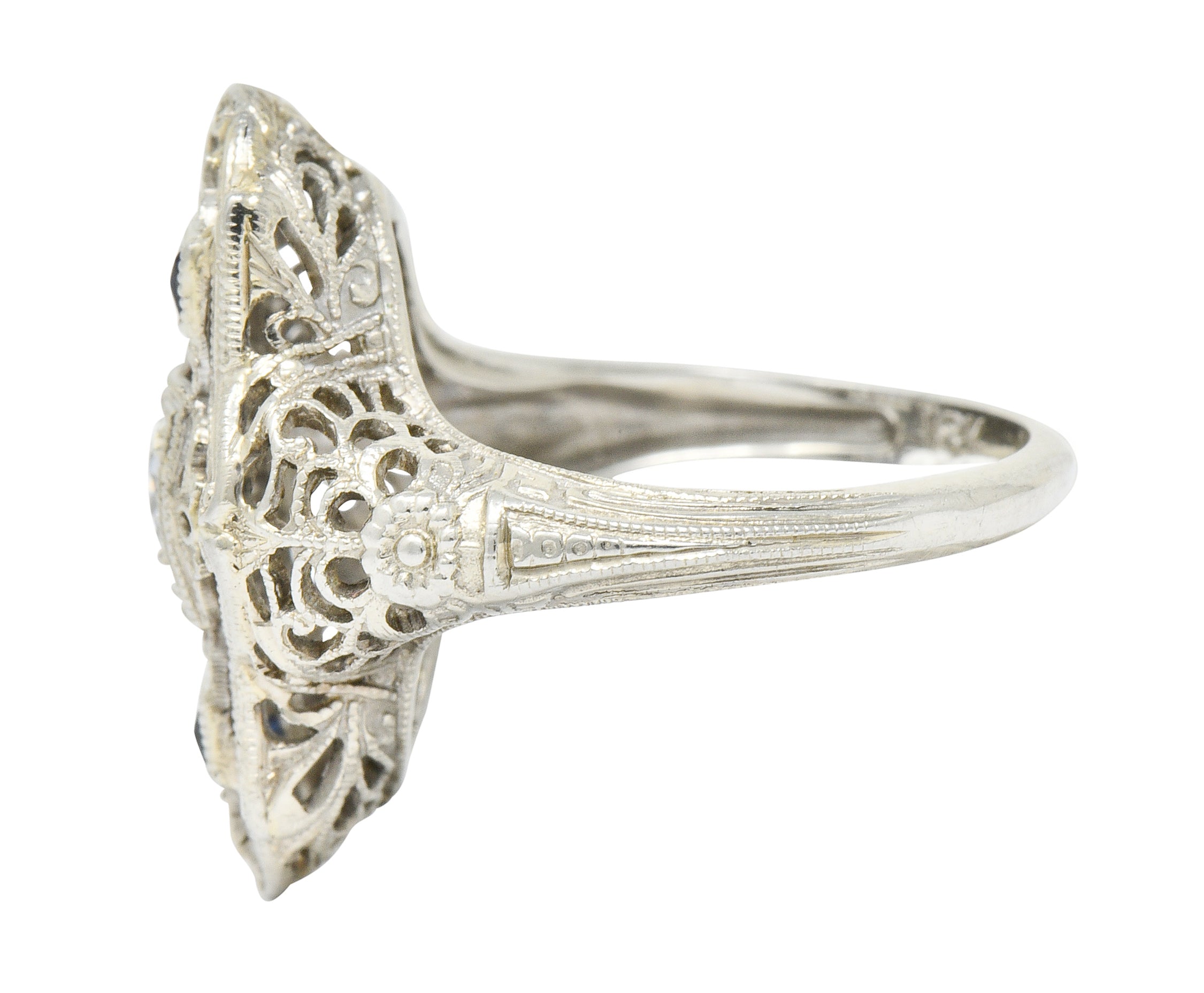 Art Deco Transitional Diamond 18 Karat White Gold Floral Dinner Ring - Wilson's Estate Jewelry