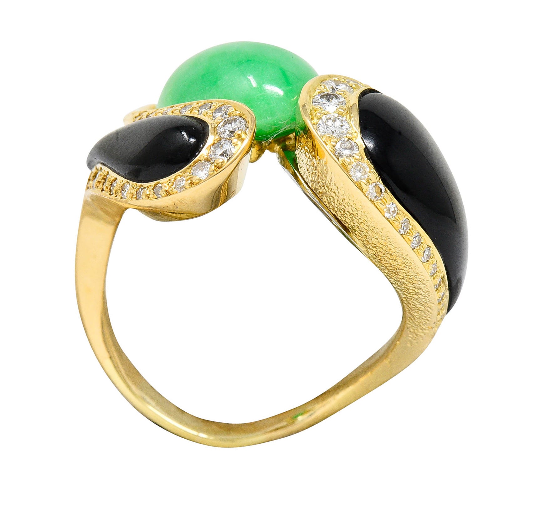 1980's Vintage Jade Onyx Diamond 18 Karat Two-Tone Gold Bypass RingRing - Wilson's Estate Jewelry