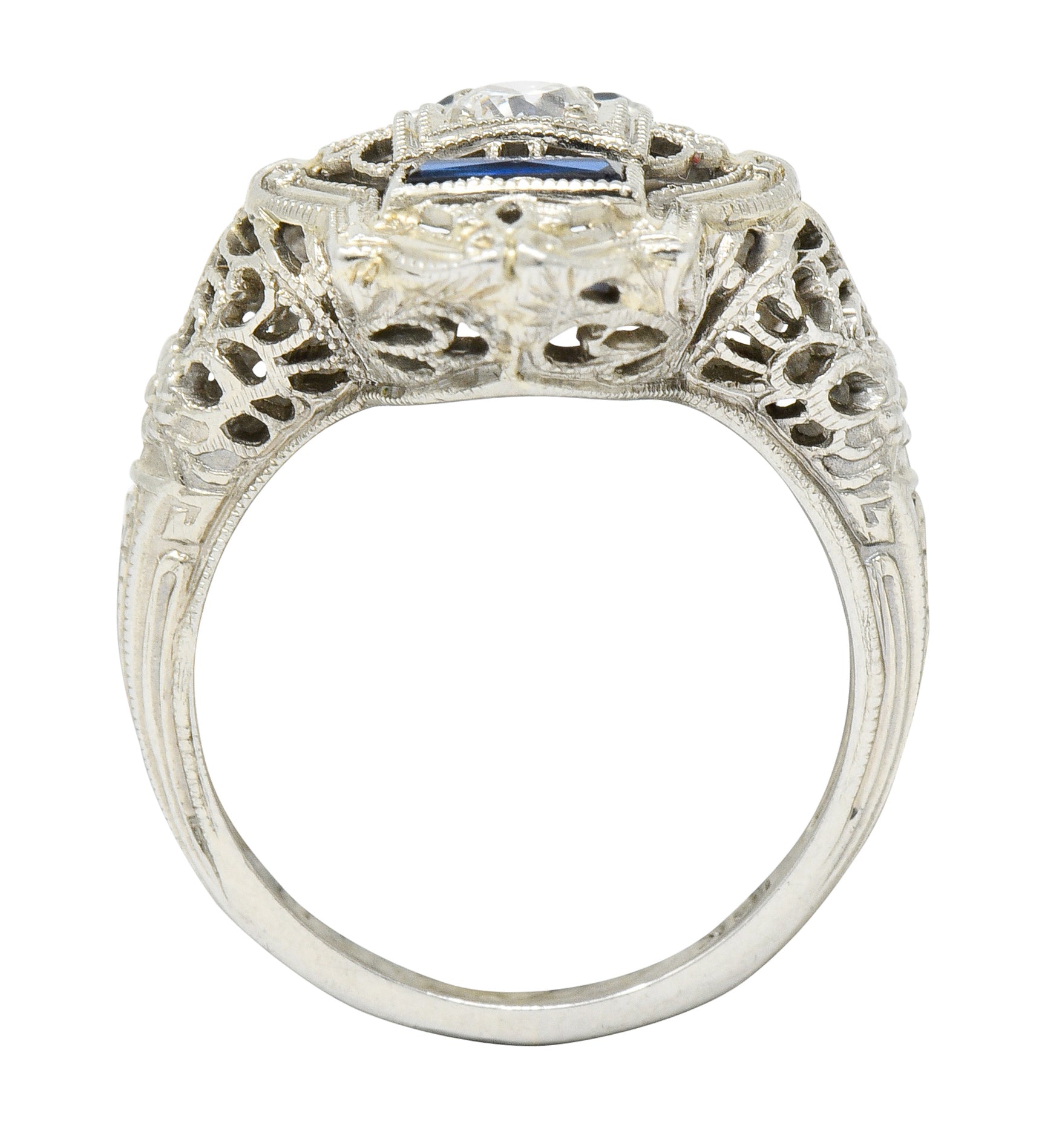 Art Deco Transitional Diamond 18 Karat White Gold Floral Dinner Ring - Wilson's Estate Jewelry