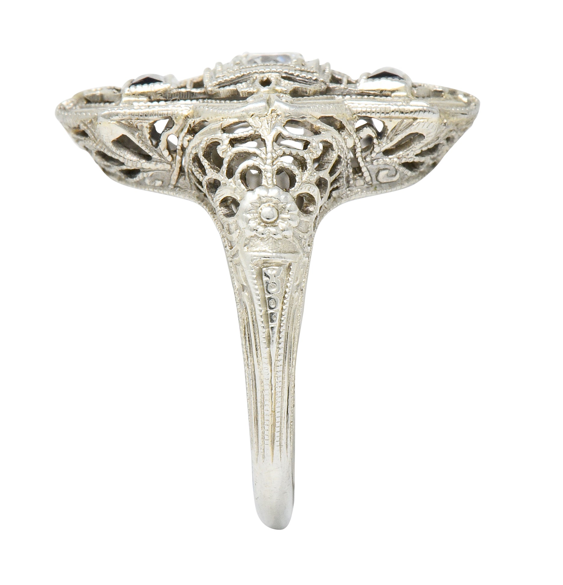 Art Deco Transitional Diamond 18 Karat White Gold Floral Dinner Ring - Wilson's Estate Jewelry