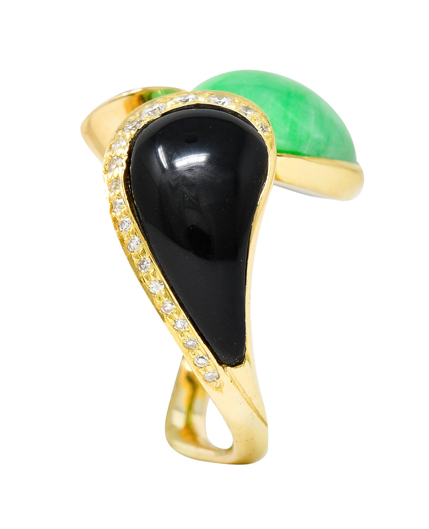 1980's Vintage Jade Onyx Diamond 18 Karat Two-Tone Gold Bypass RingRing - Wilson's Estate Jewelry