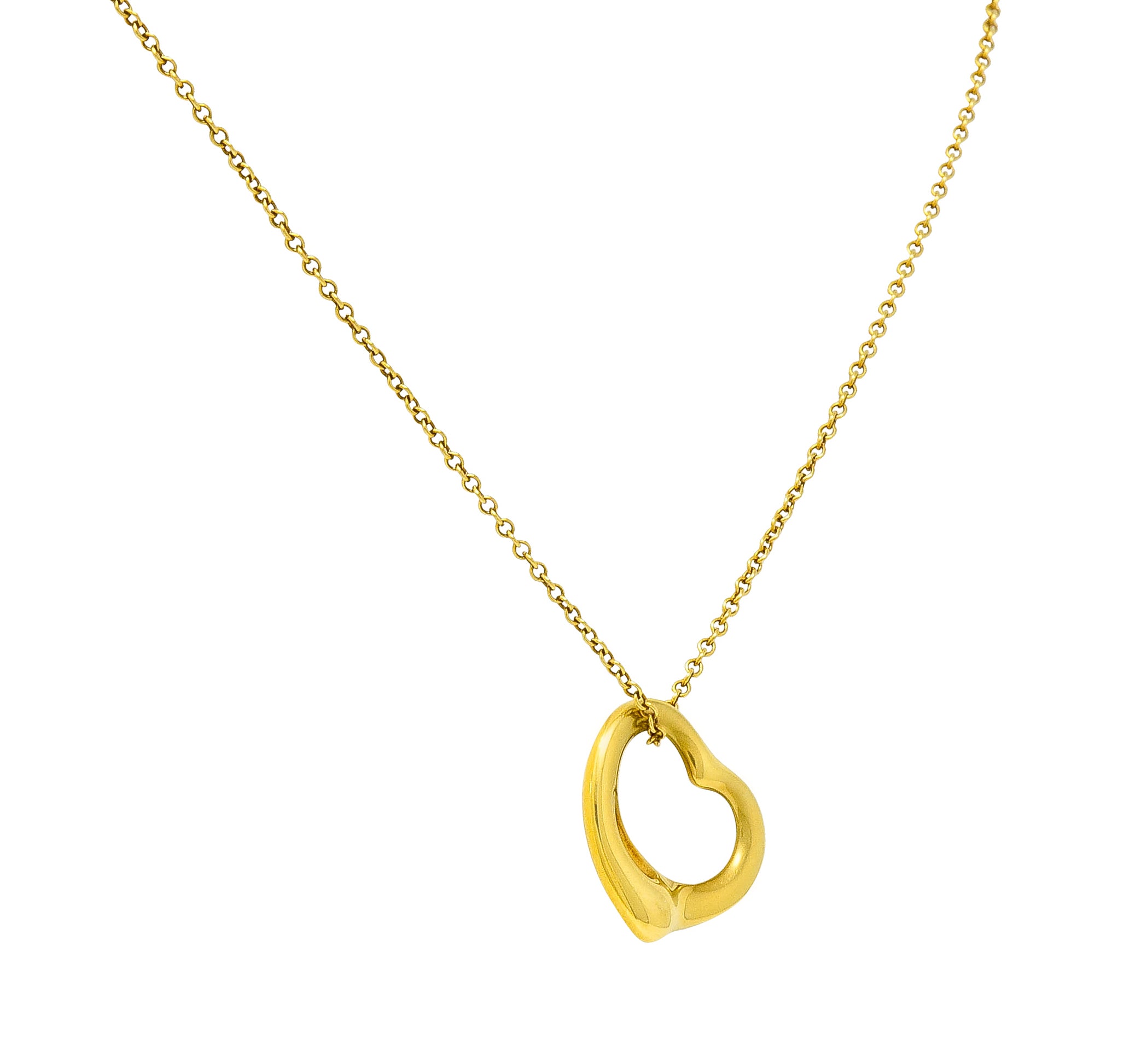 Elsa Peretti Tiffany & Co. 18 Karat Gold 14MM Open Heart Pendant Necklace - Wilson's Estate Jewelry