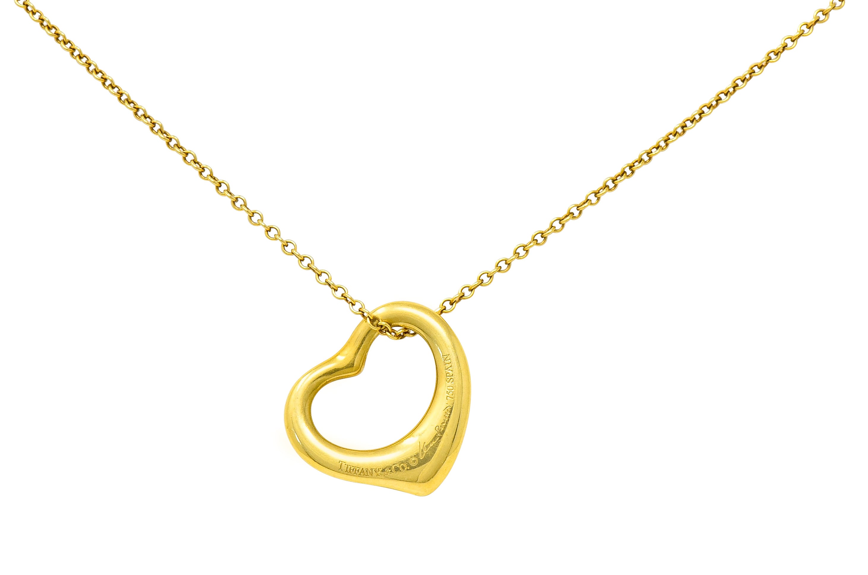 Elsa Peretti Tiffany & Co. 18 Karat Gold 14MM Open Heart Pendant Necklace - Wilson's Estate Jewelry