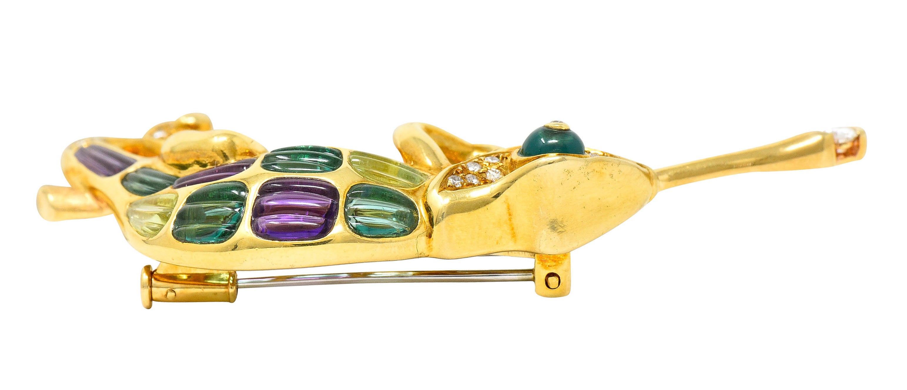 Vintage Diamond Multi-Gem 18 Karat Gold Carved Stone Chameleon BroochBrooch - Wilson's Estate Jewelry