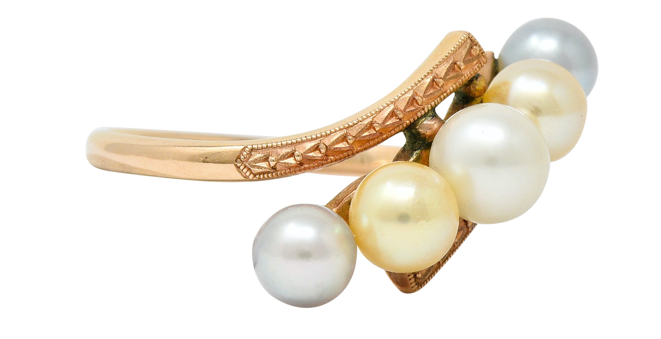 Early Art Deco Cultured Pearl 14 Karat Rose Gold Bypass RingRing - Wilson's Estate Jewelry