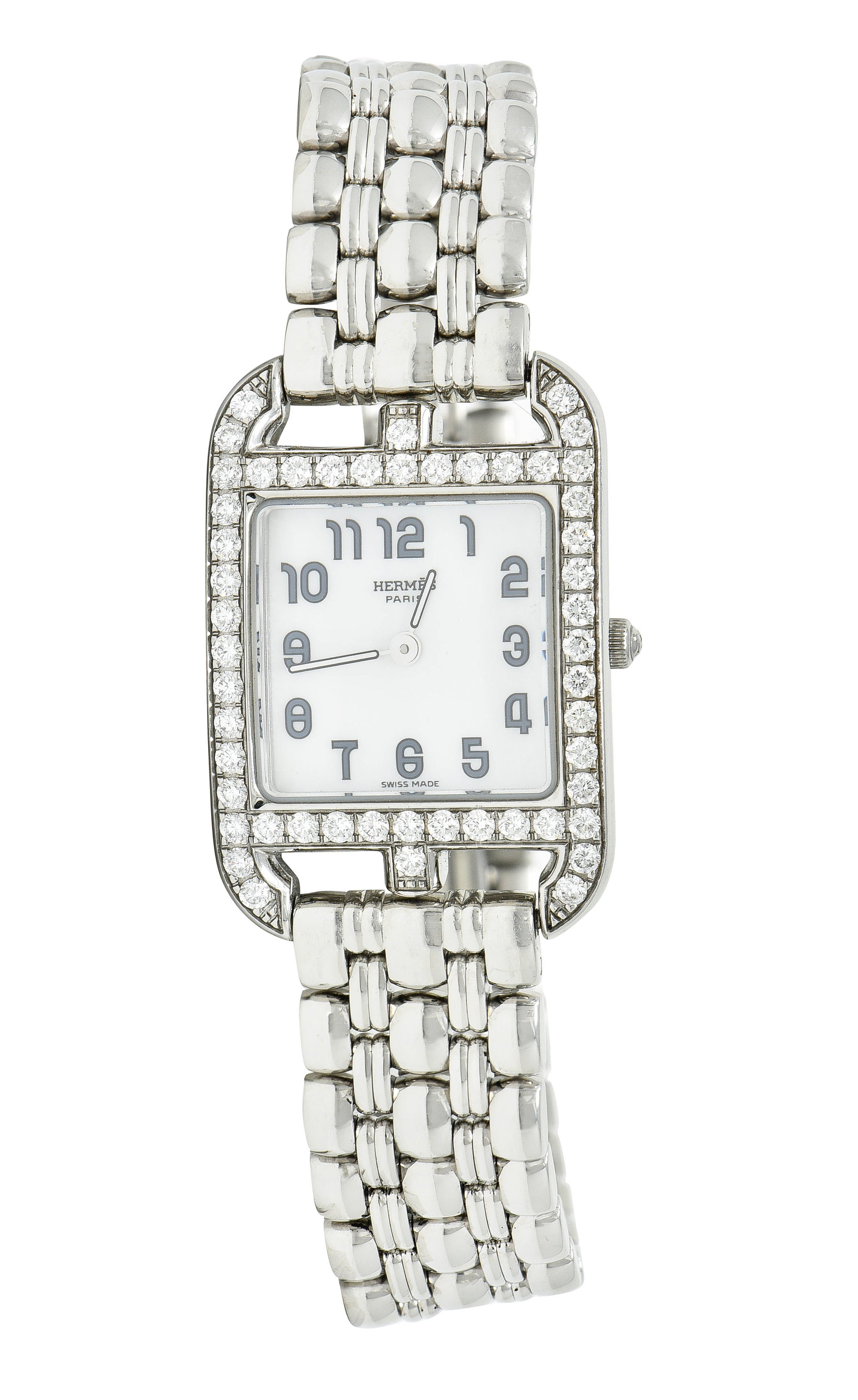 Hermes 1.25 CTW Diamond Stainless Steel Cape Cod Watch Braceletbracelet - Wilson's Estate Jewelry