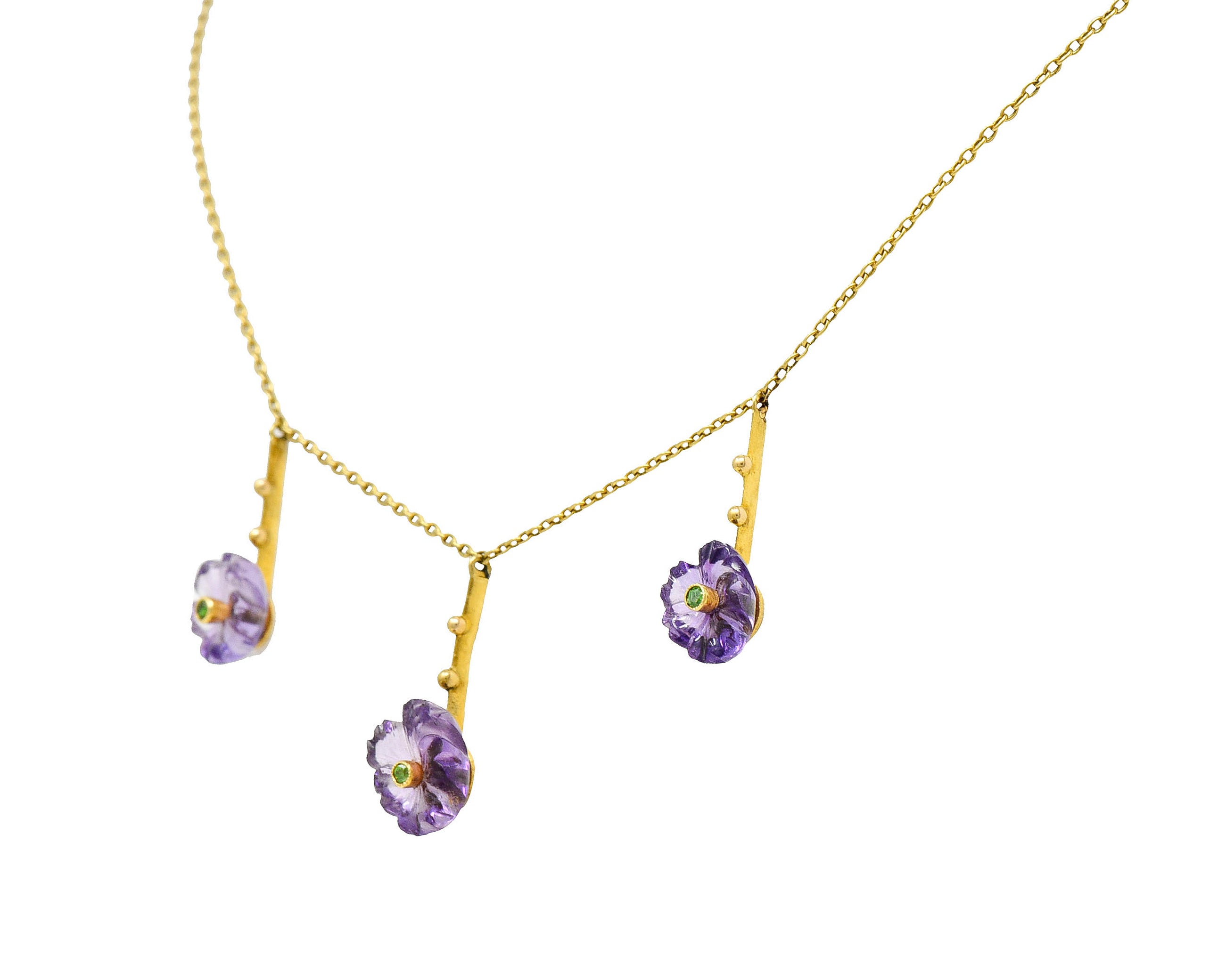 Victorian Amethyst Demantoid Garnet 18 Karat Gold Flower Drop NecklaceNecklace - Wilson's Estate Jewelry