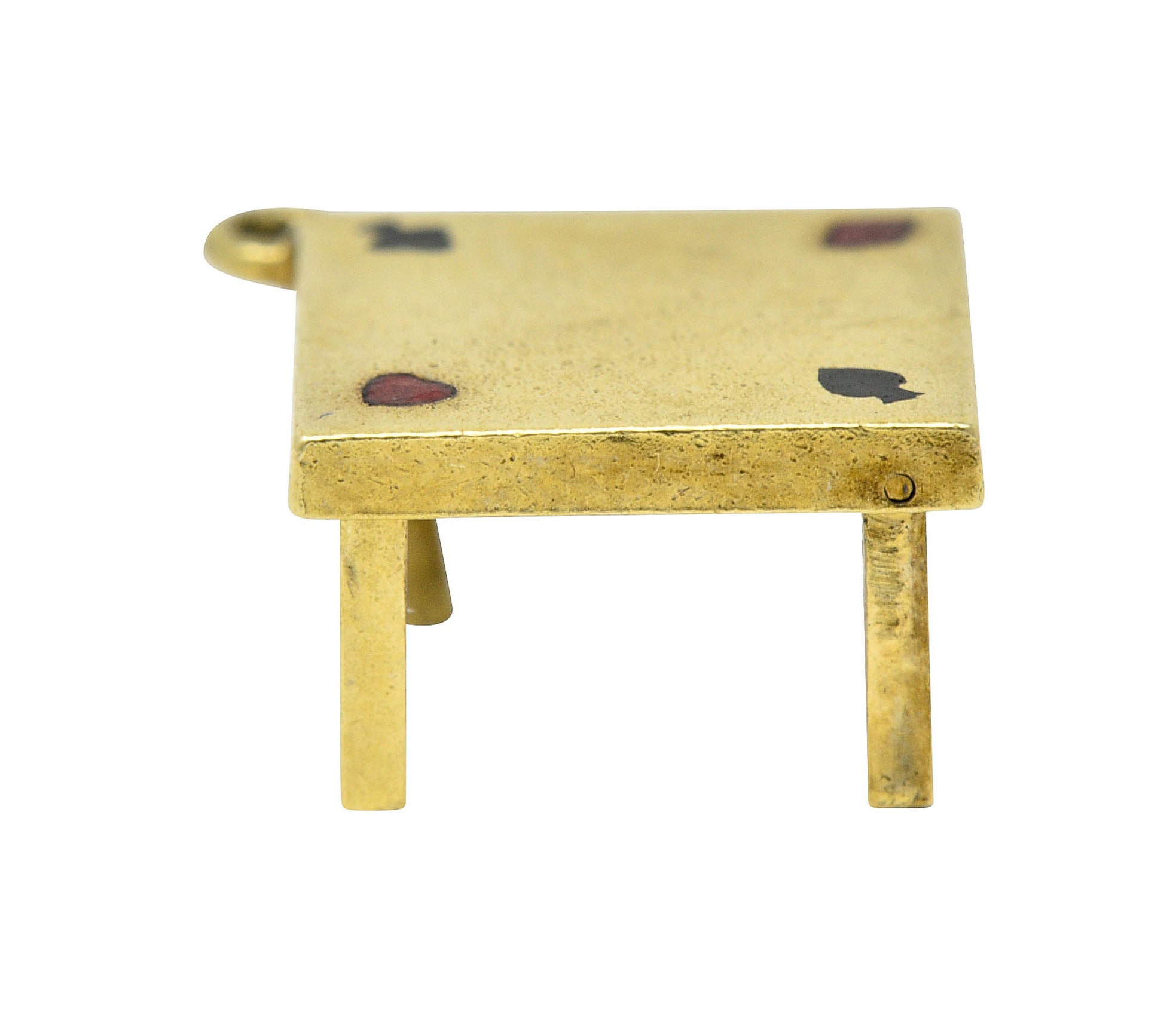 1950's Walter Lampl Enamel 14 Karat Gold Folding Card Table Charmcharm - Wilson's Estate Jewelry