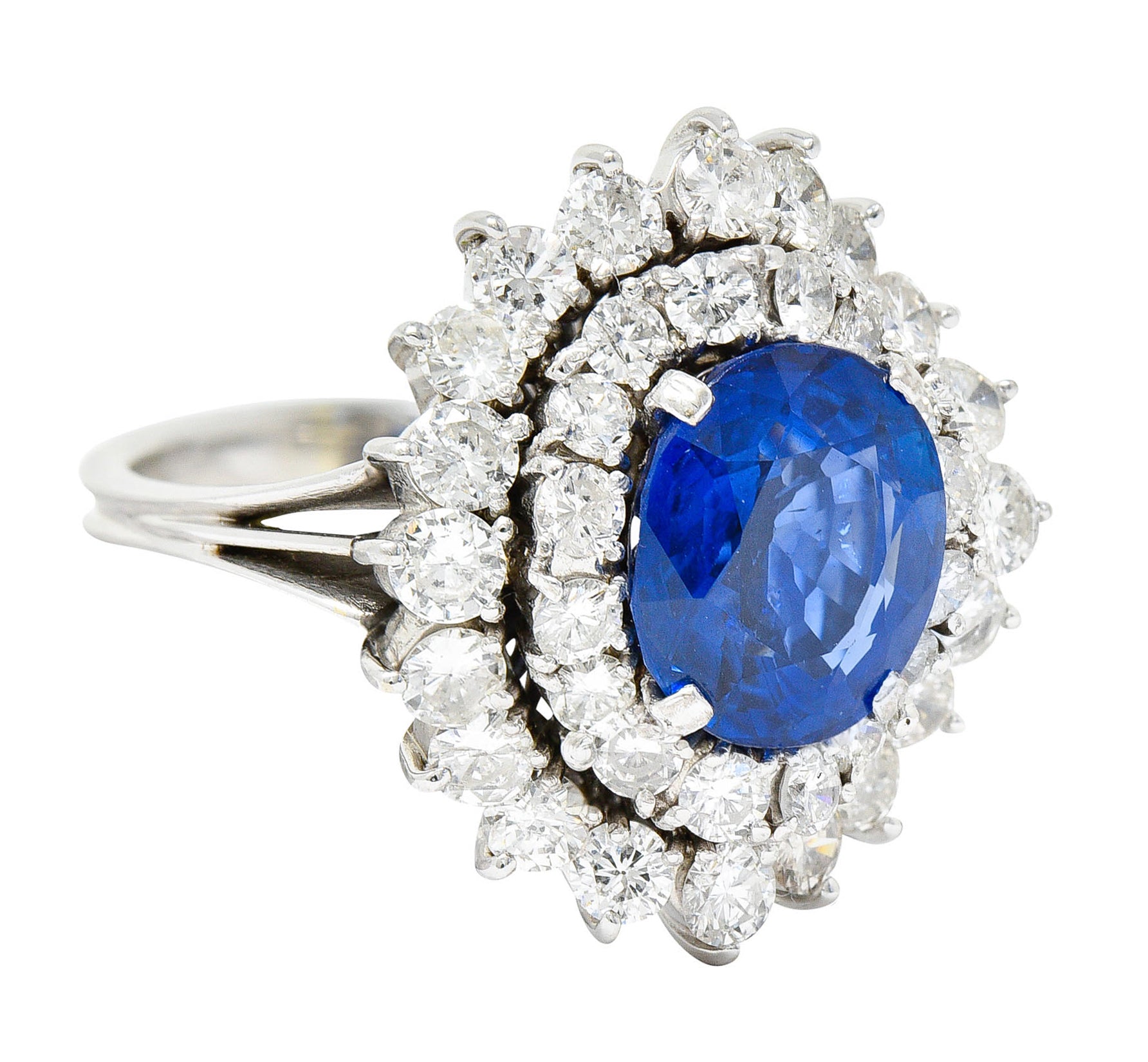 1980's Vintage 4.12 CTW No Heat Ceylon Sapphire Diamond 18 Karat White Gold Cluster Ring GIARing - Wilson's Estate Jewelry