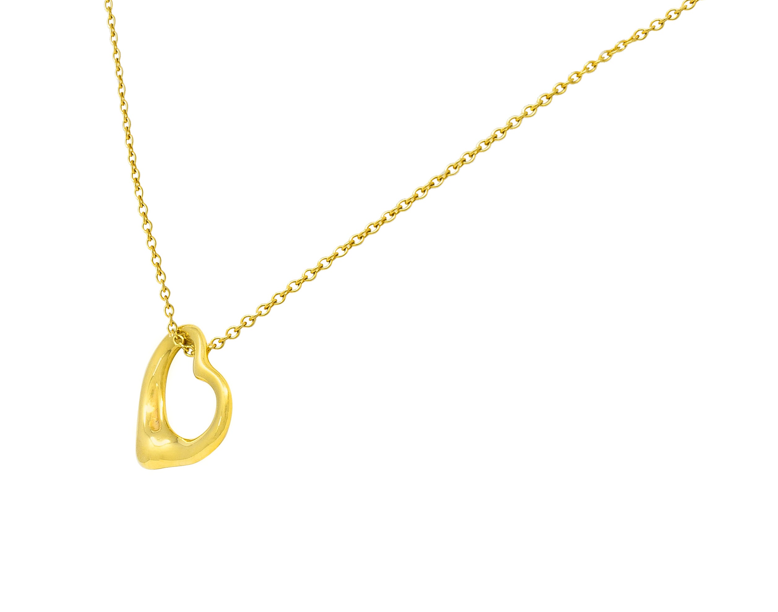 Elsa Peretti Tiffany & Co. 18 Karat Gold 14MM Open Heart Pendant Necklace - Wilson's Estate Jewelry