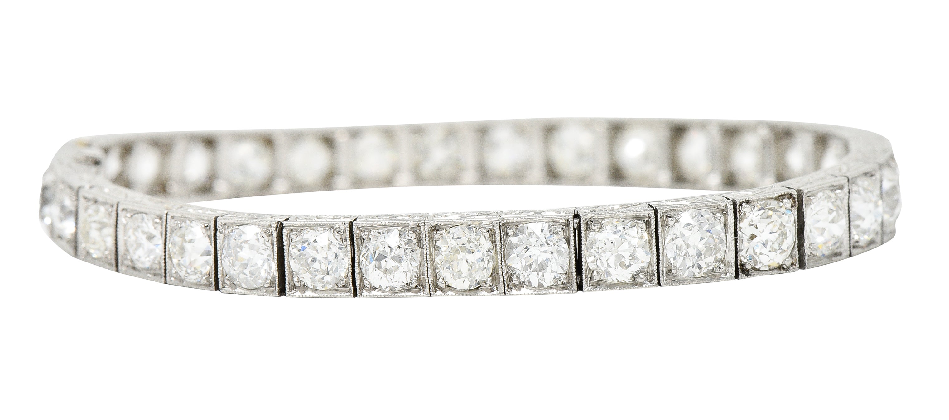 Art Deco 12.00 CTW Old Mine Diamond Platinum Line Bracelet Wilson's Estate Jewelry