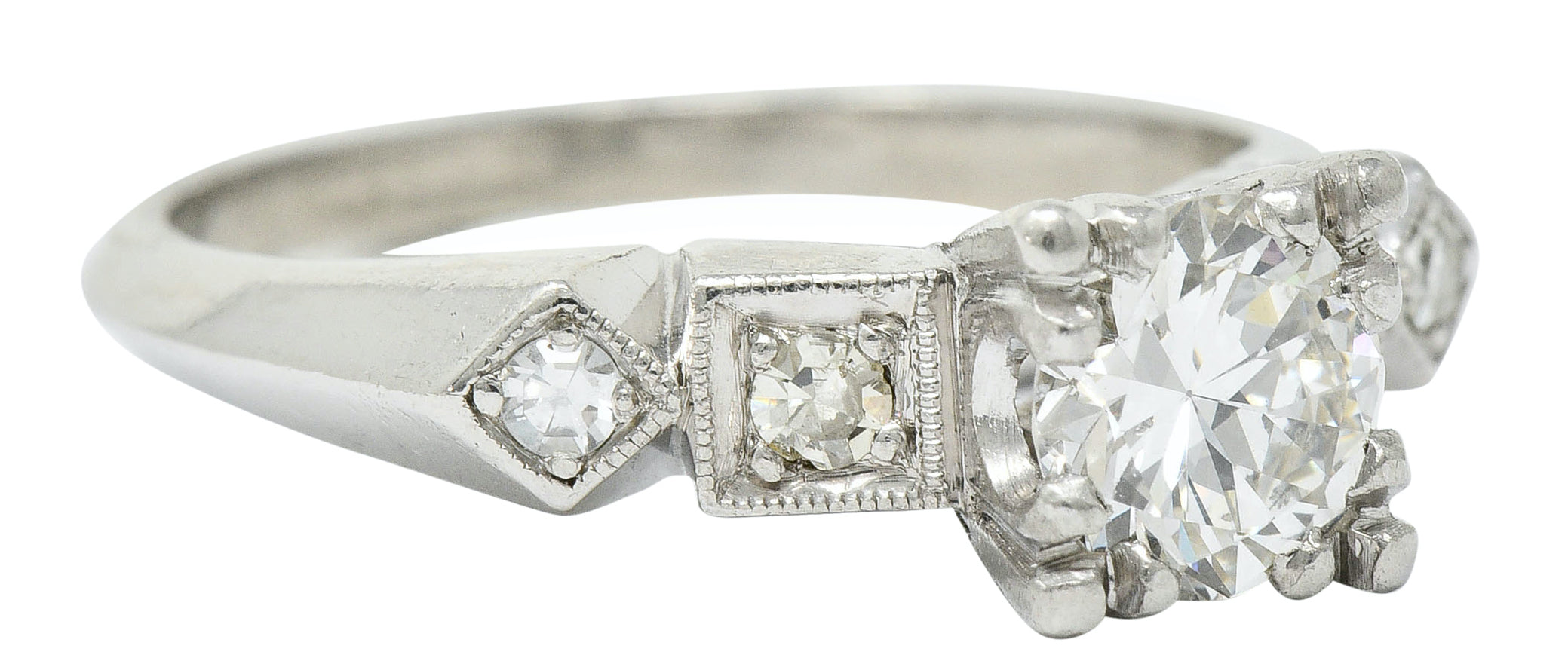 Retro 0.75 CTW Diamond Platinum Geometric Engagement RingRing - Wilson's Estate Jewelry