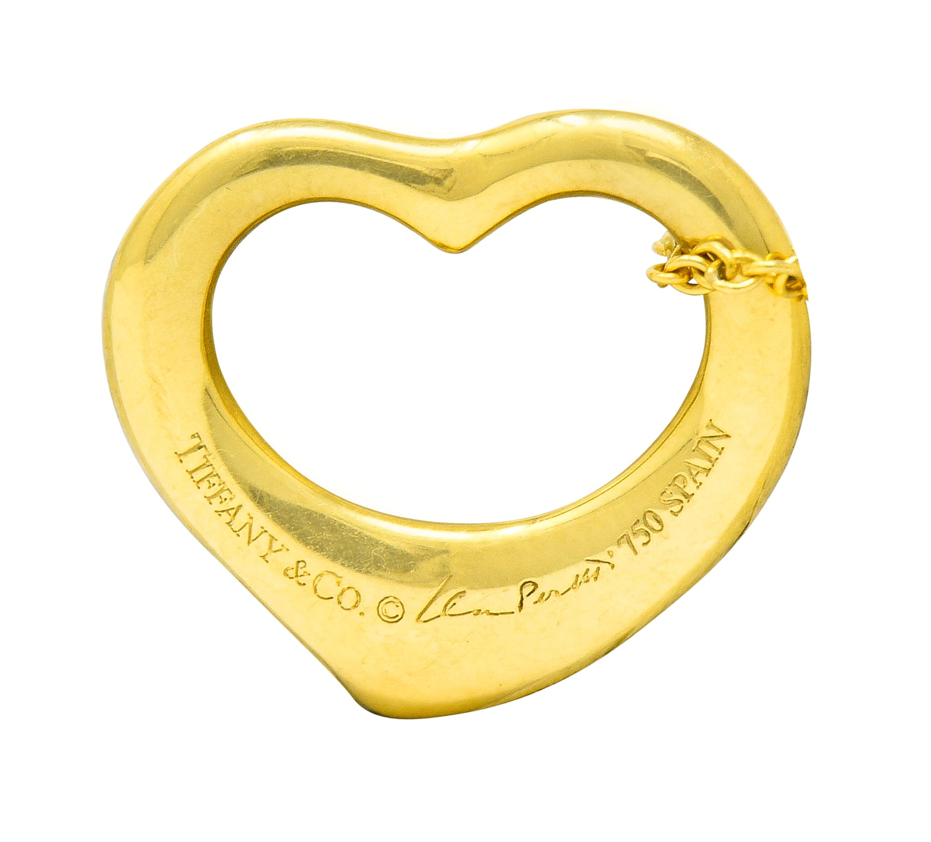 Elsa Peretti Tiffany & Co. 18 Karat Gold 14MM Open Heart Pendant Necklace - Wilson's Estate Jewelry